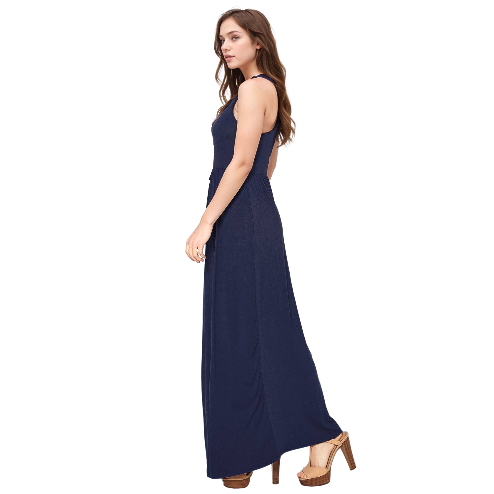 Womens Sleeveless Pleated Maxi Dress