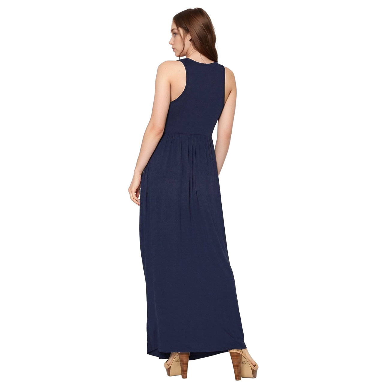 Womens Sleeveless Pleated Maxi Dress