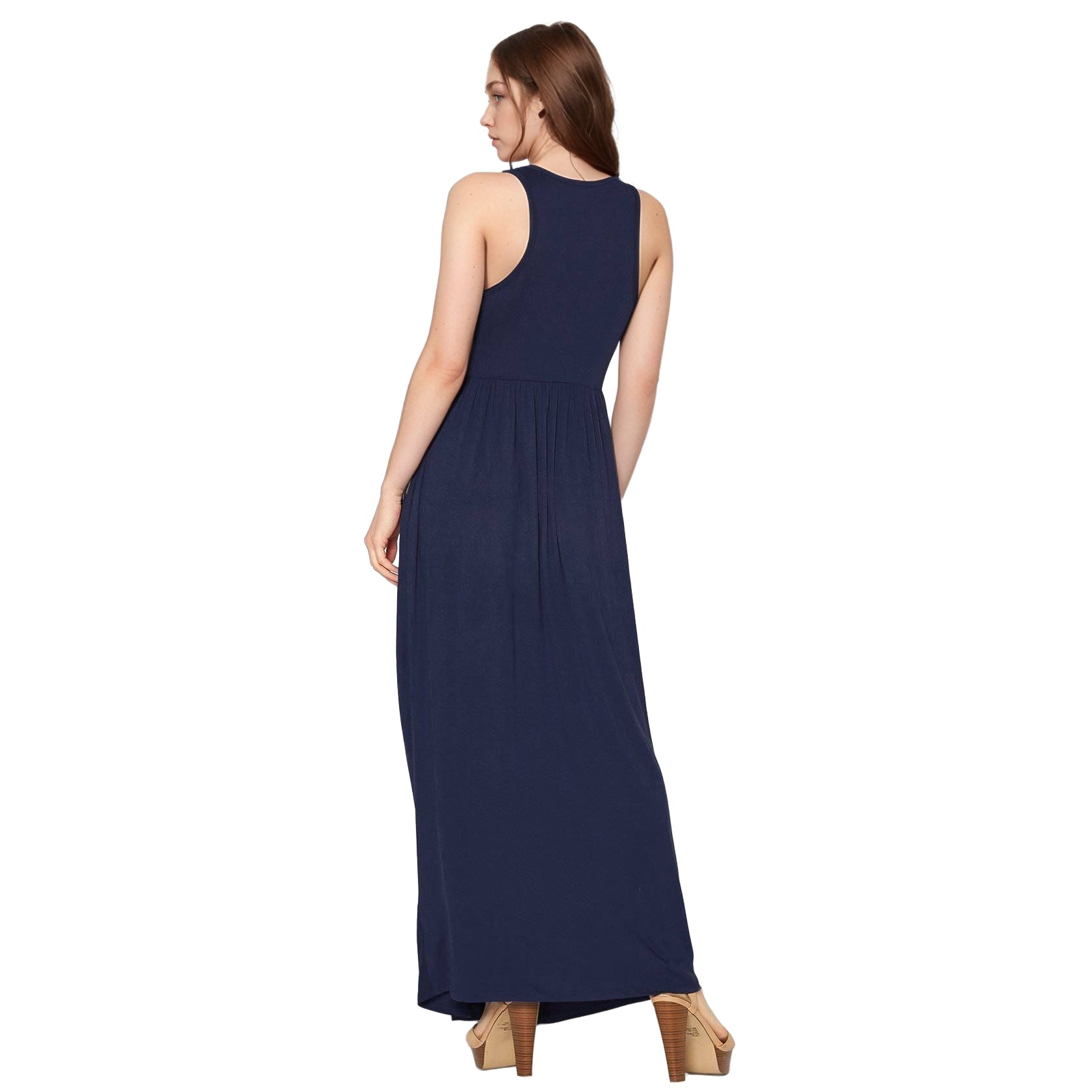 Womens Sleeveless Pleated Maxi Dress