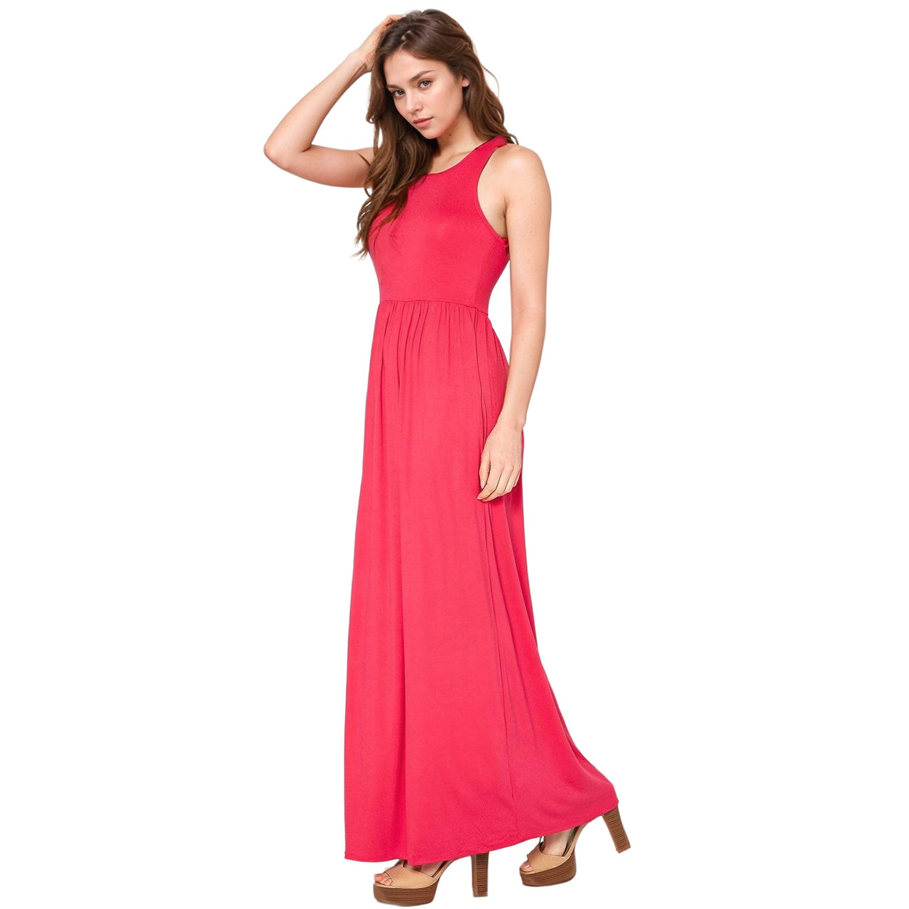 Womens Sleeveless Pleated Maxi Dress
