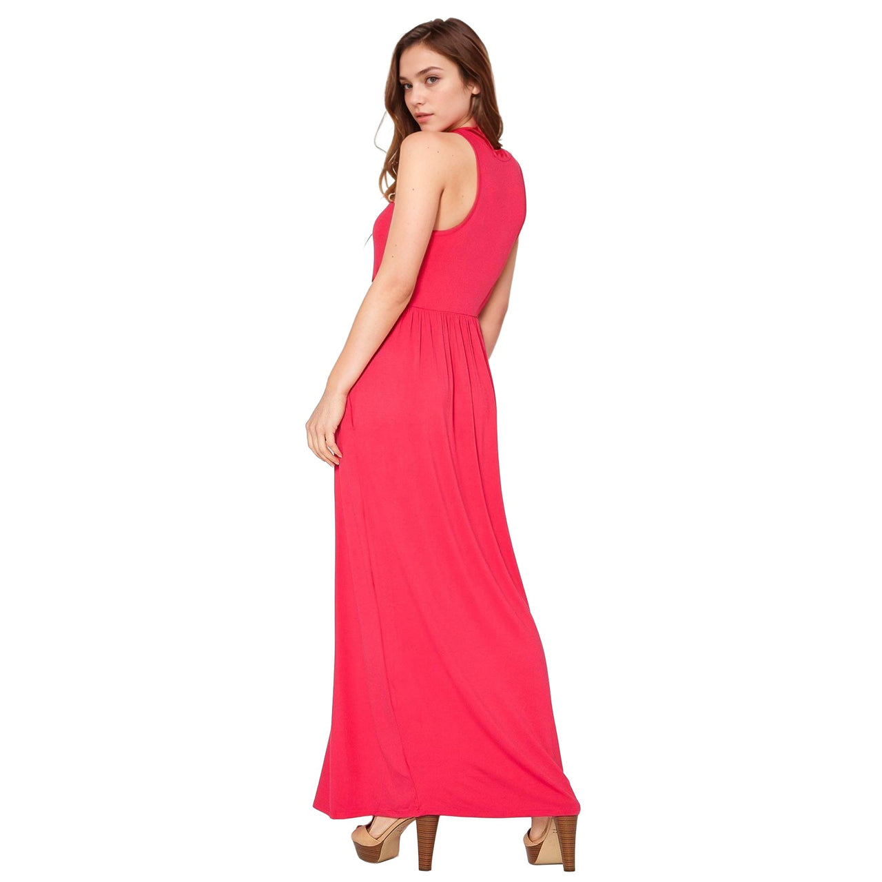 Womens Sleeveless Pleated Maxi Dress