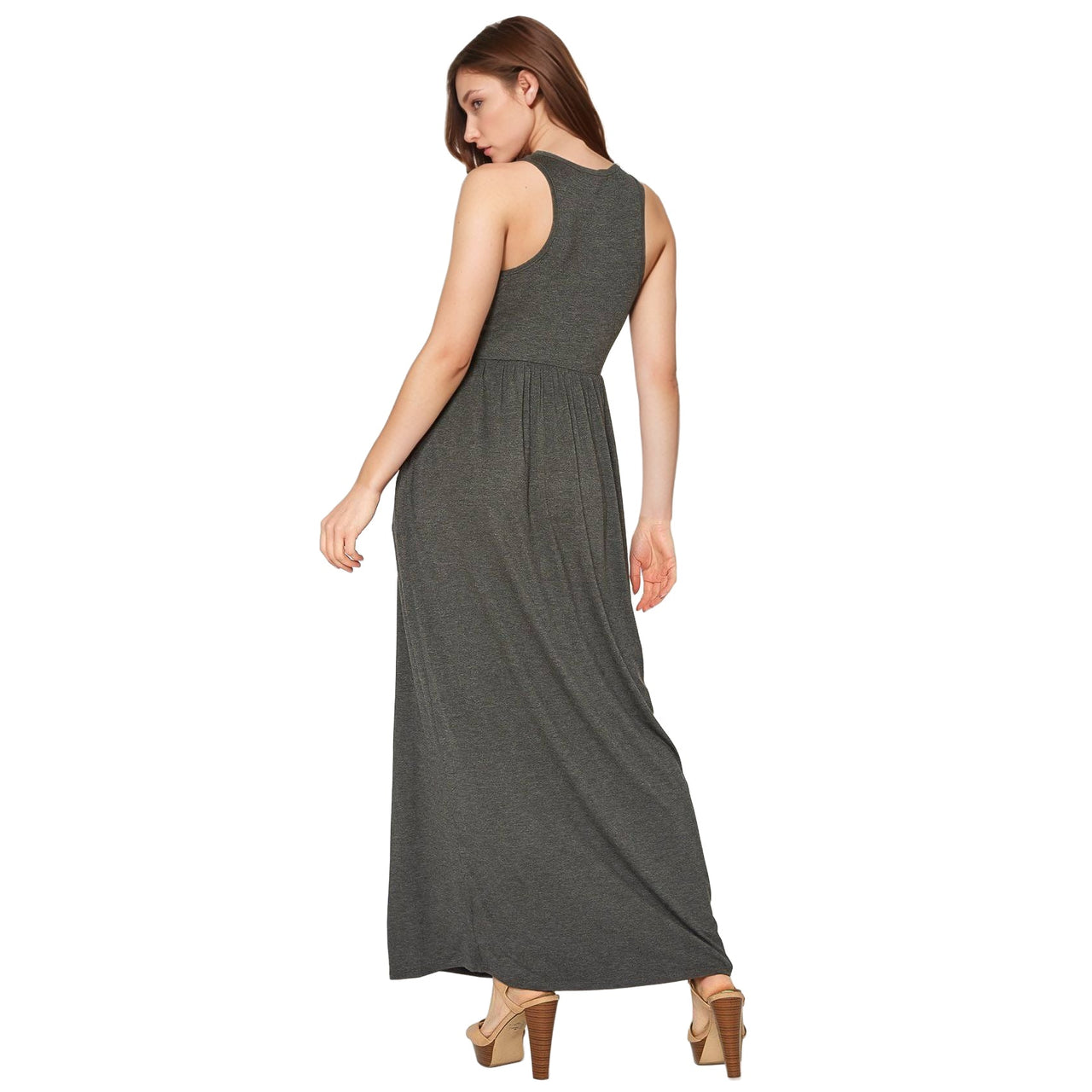 Womens Sleeveless Pleated Maxi Dress