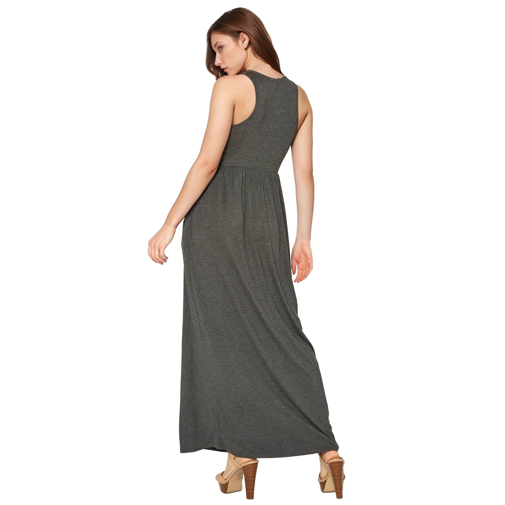 Womens Sleeveless Pleated Maxi Dress