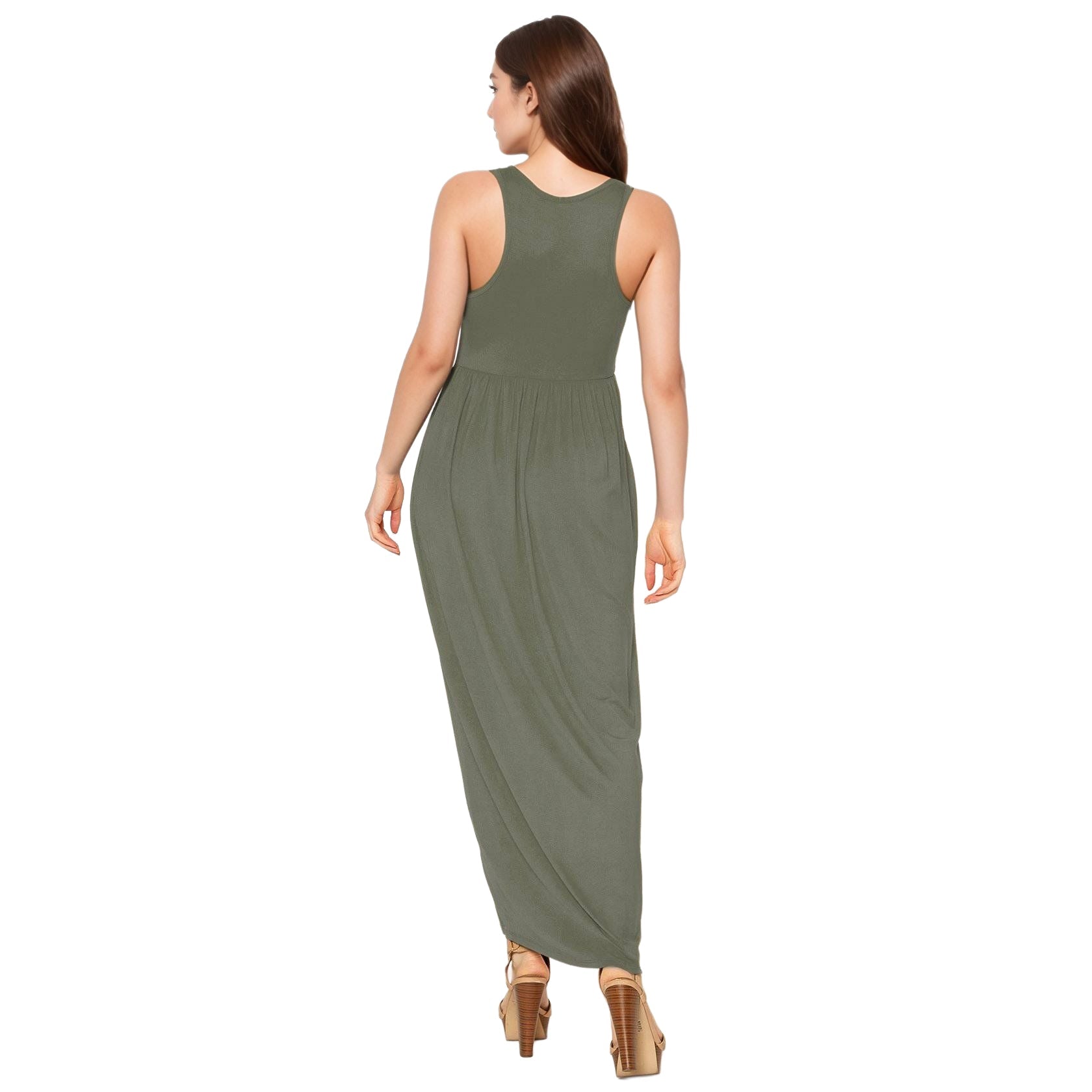 Womens Sleeveless Pleated Maxi Dress