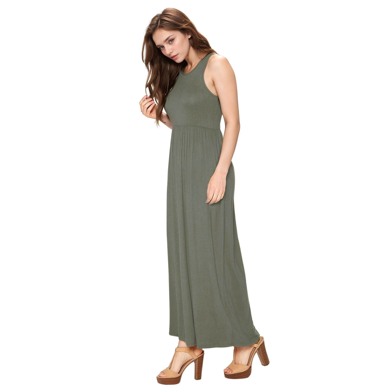 Womens Sleeveless Pleated Maxi Dress