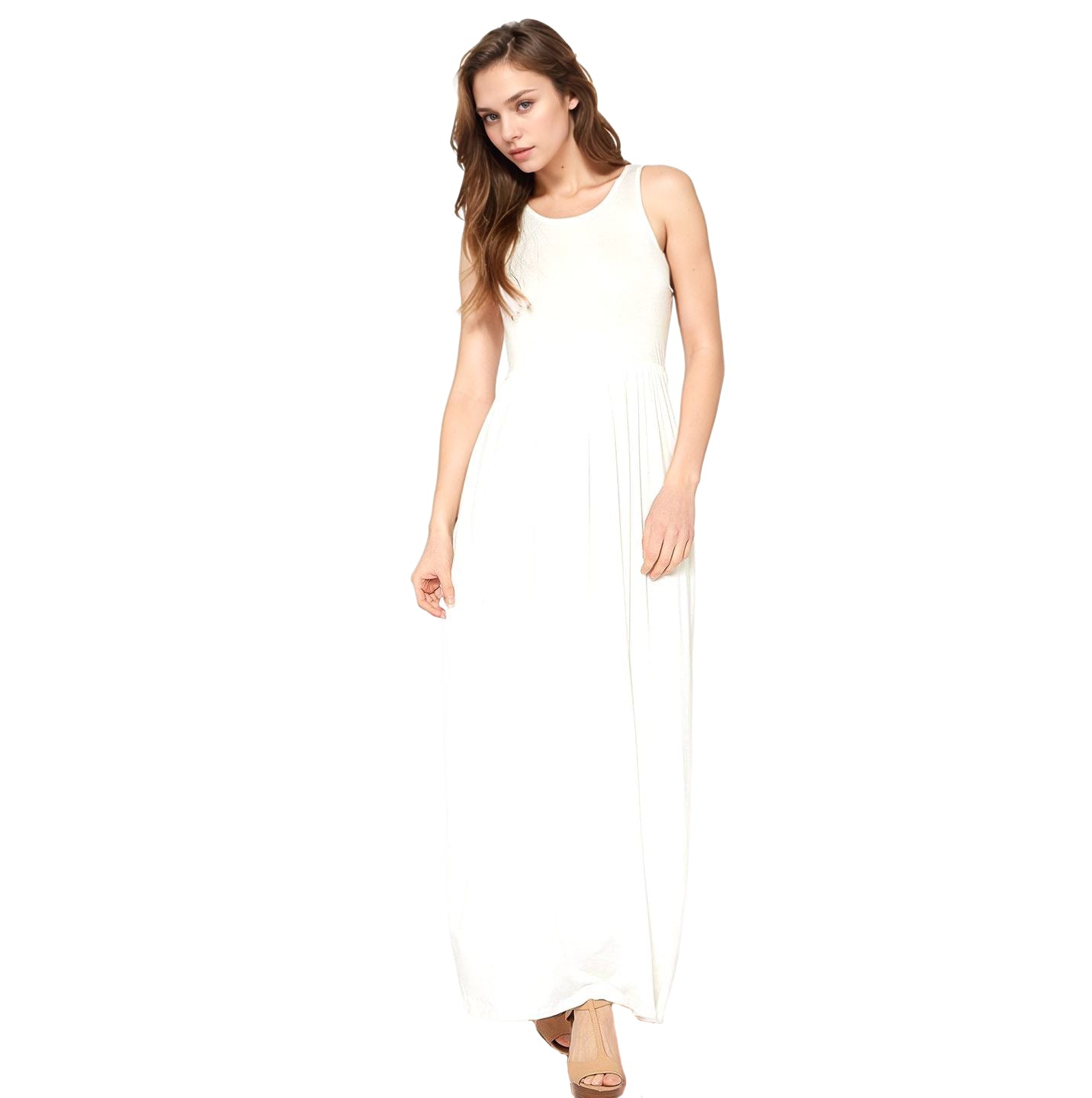 Womens Sleeveless Pleated Maxi Dress