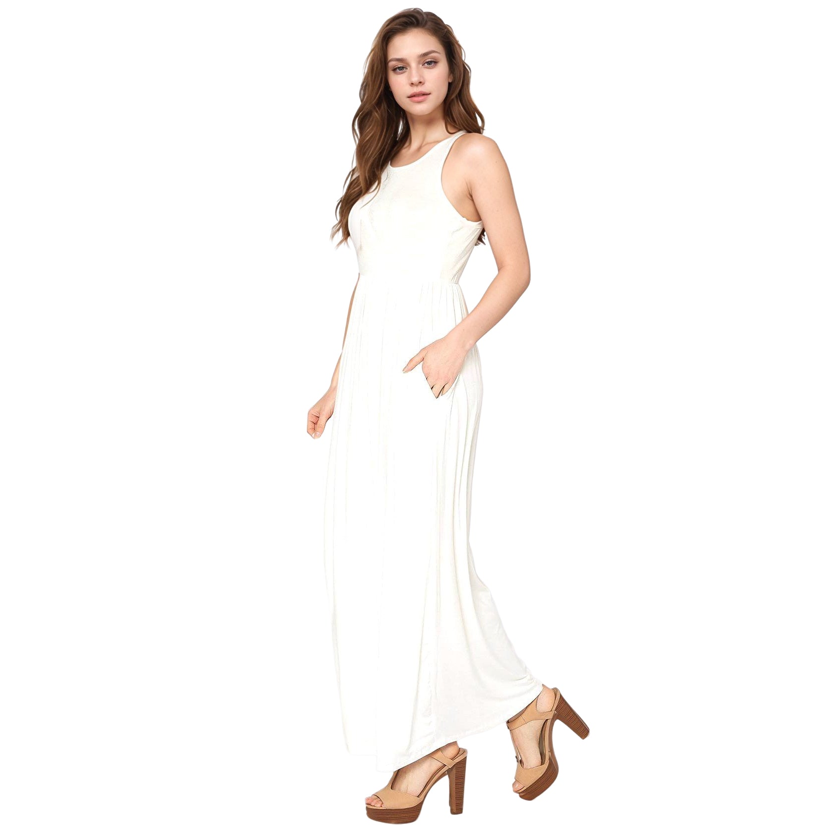 Womens Sleeveless Pleated Maxi Dress