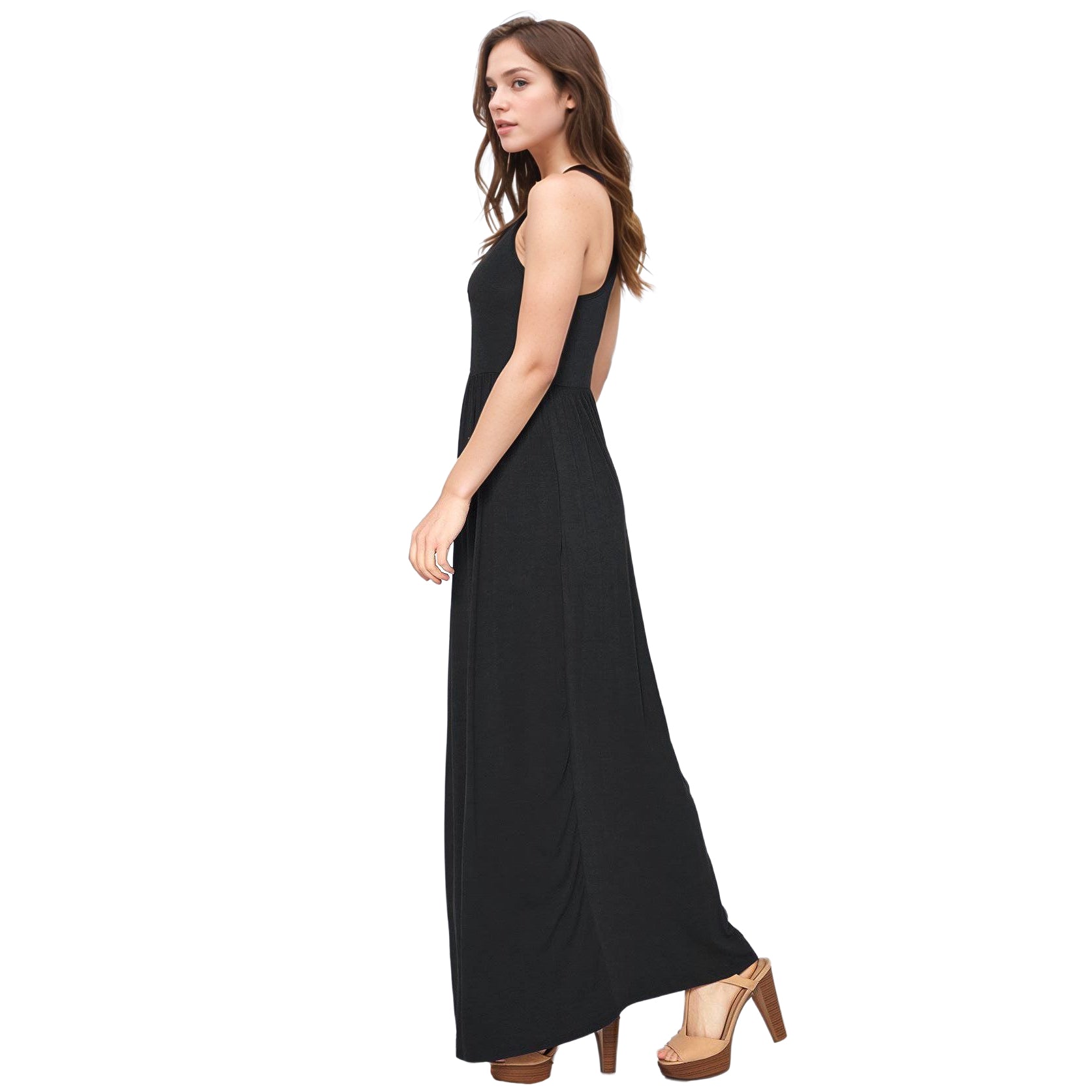 Womens Sleeveless Pleated Maxi Dress