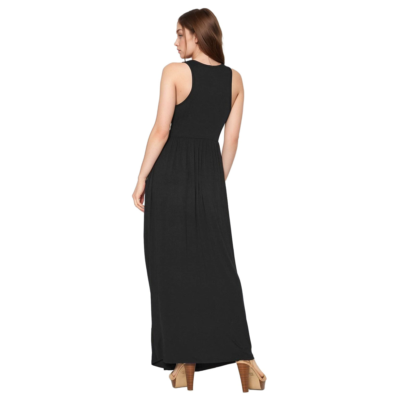 Womens Sleeveless Pleated Maxi Dress