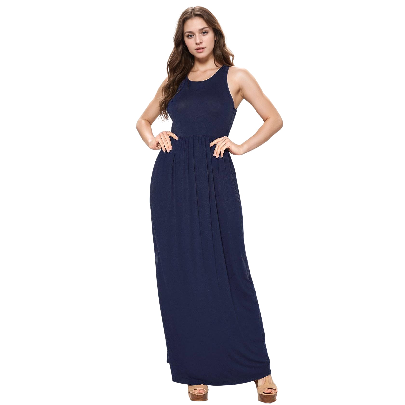 Womens Sleeveless Pleated Maxi Dress