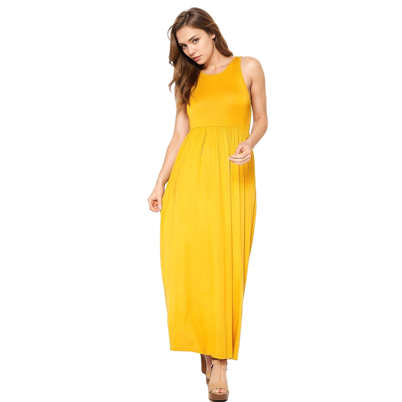Womens Sleeveless Pleated Maxi Dress