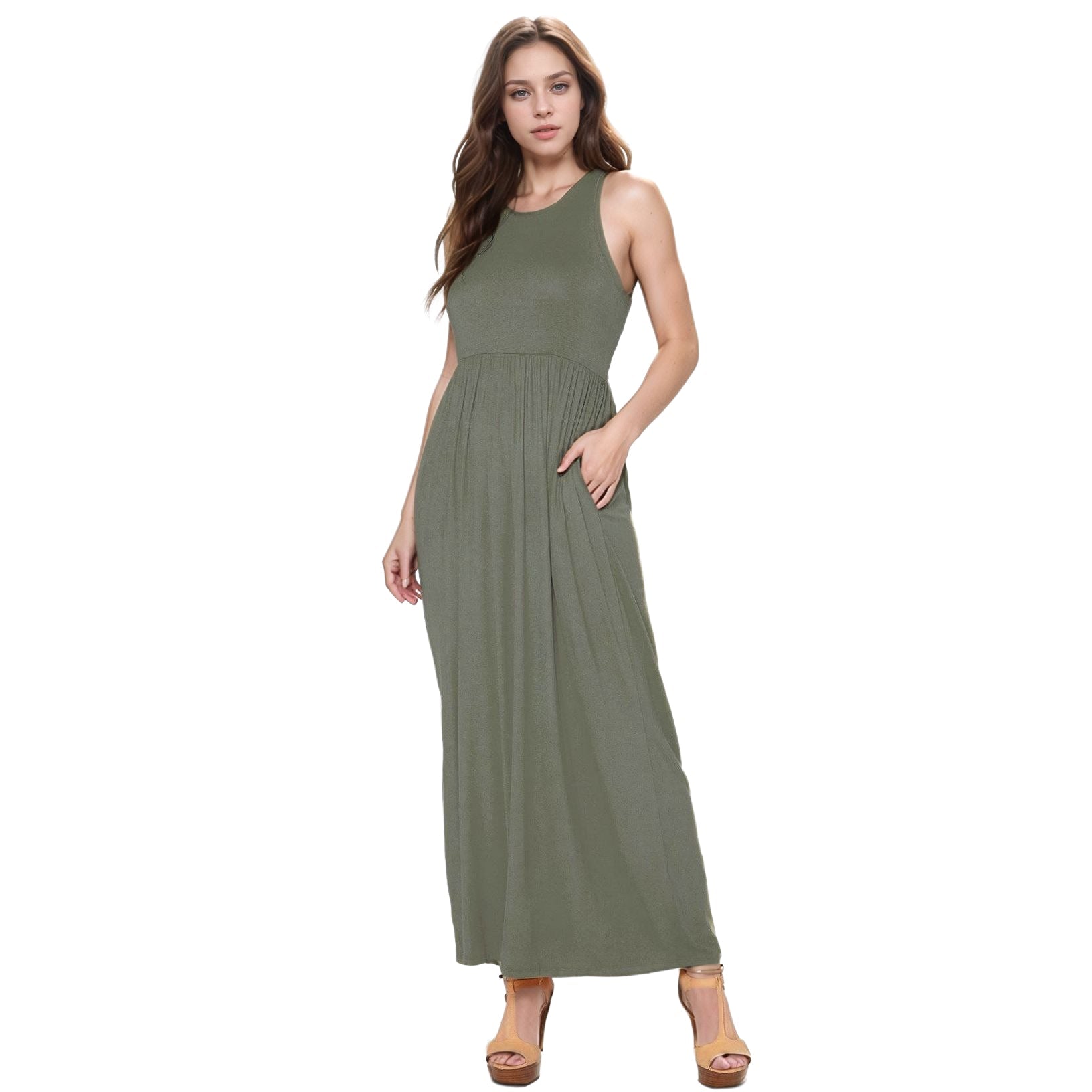 Womens Sleeveless Pleated Maxi Dress
