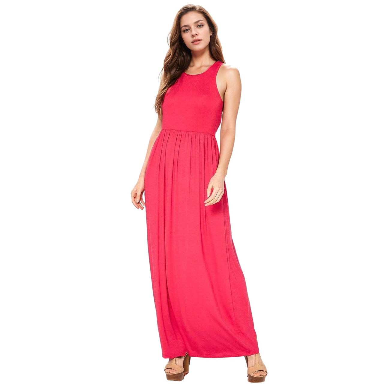 Womens Sleeveless Pleated Maxi Dress