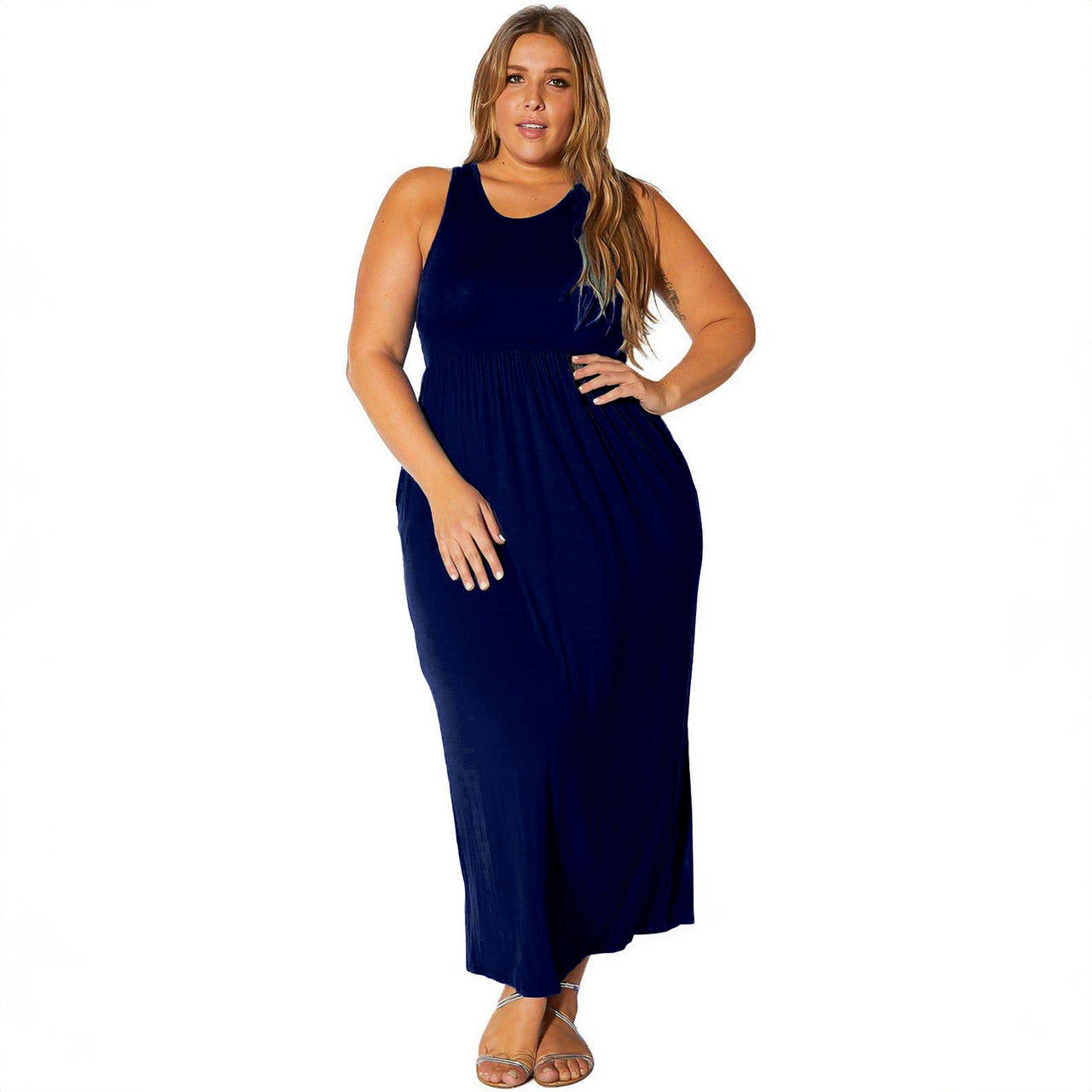 Plus Size Womens Sleeveless Pleated Maxi Dress