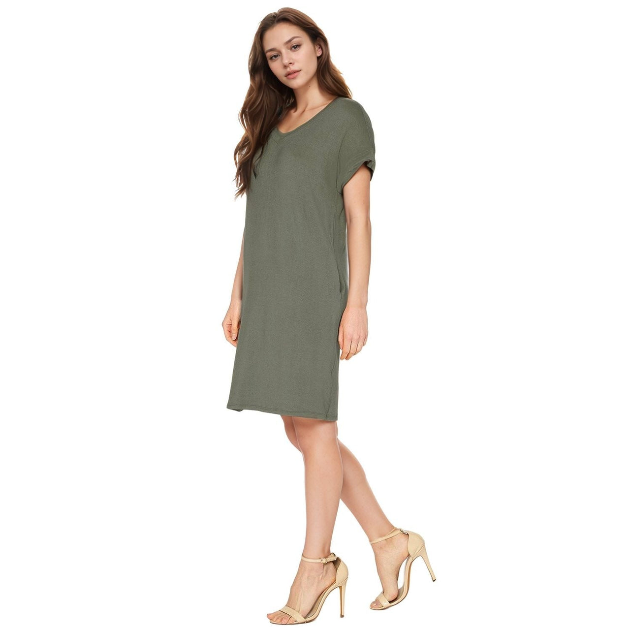 Women's V-Neck T-shirt Dress With Pocket