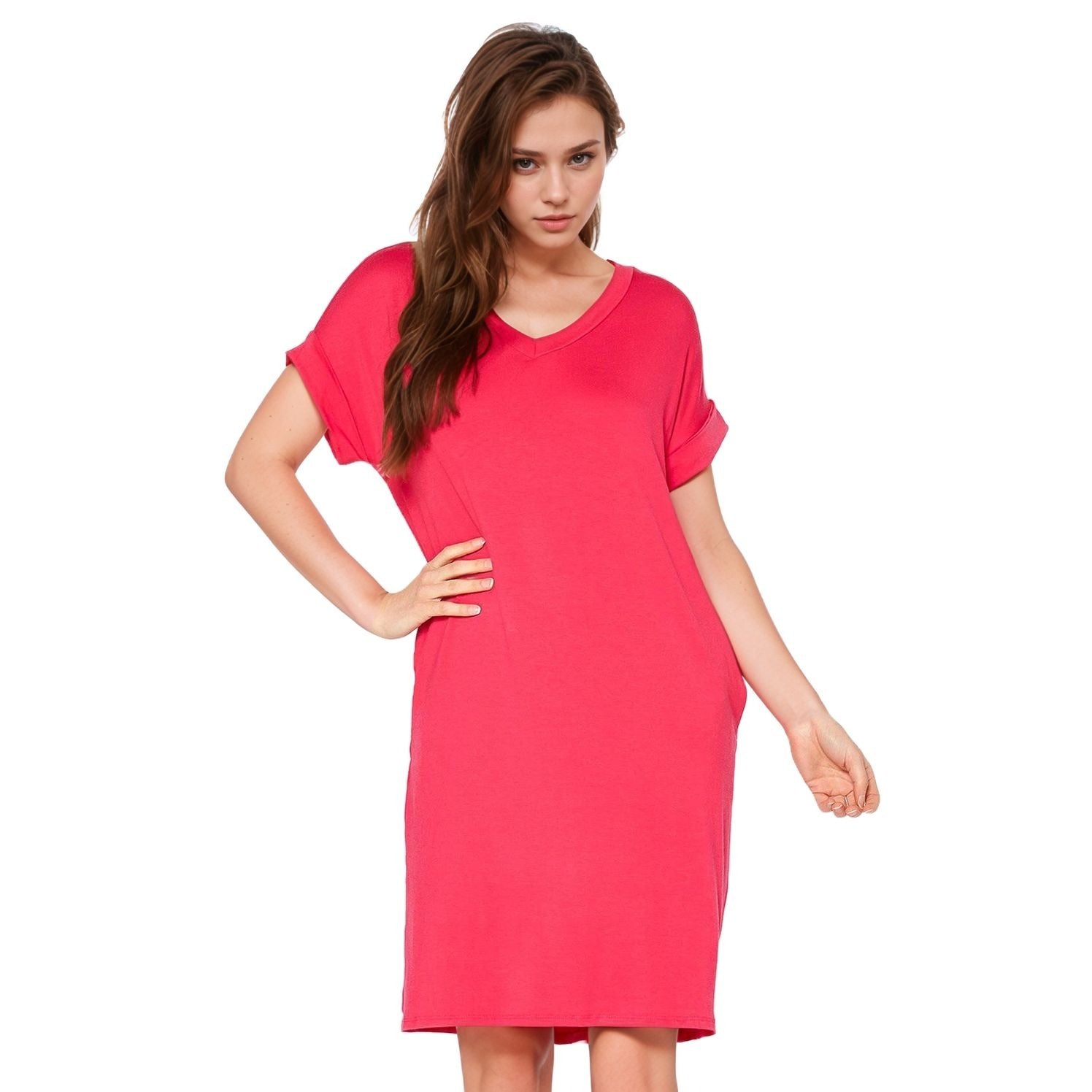 Women's V-Neck T-shirt Dress With Pocket