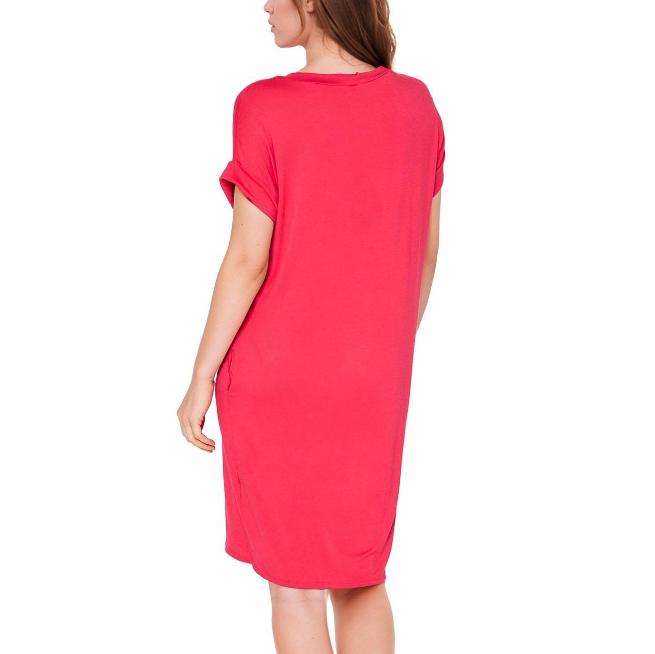 Women's V-Neck T-shirt Dress With Pocket
