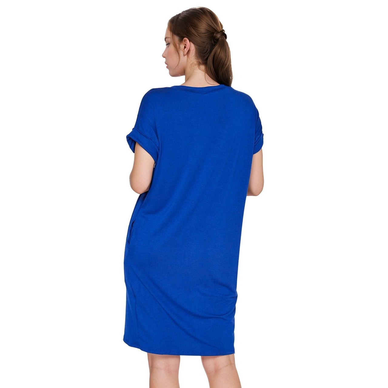 Women's V-Neck T-shirt Dress With Pocket