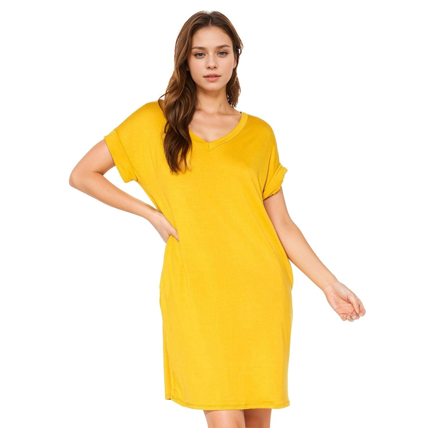 Women's V-Neck T-shirt Dress With Pocket