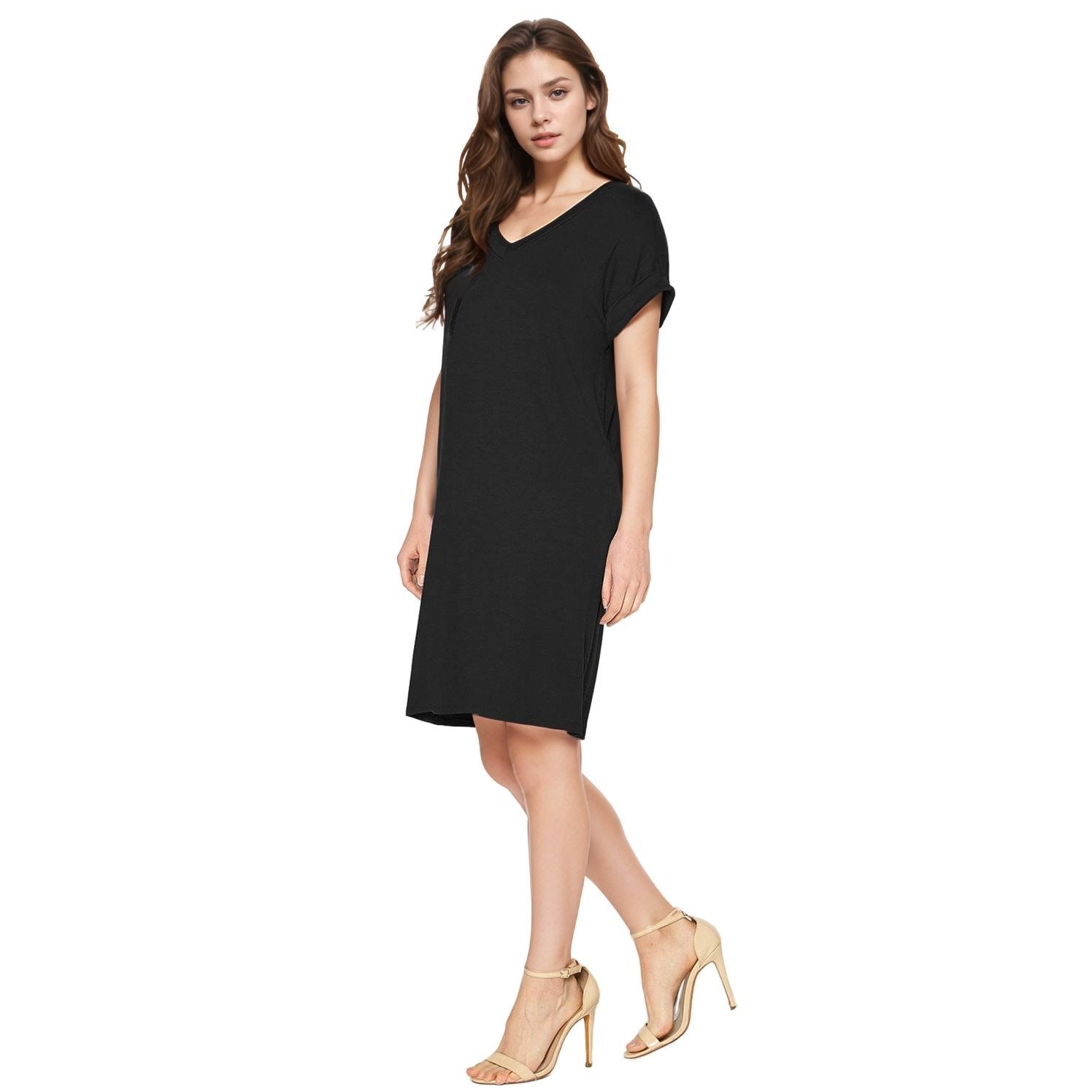 Women's V-Neck T-shirt Dress With Pocket