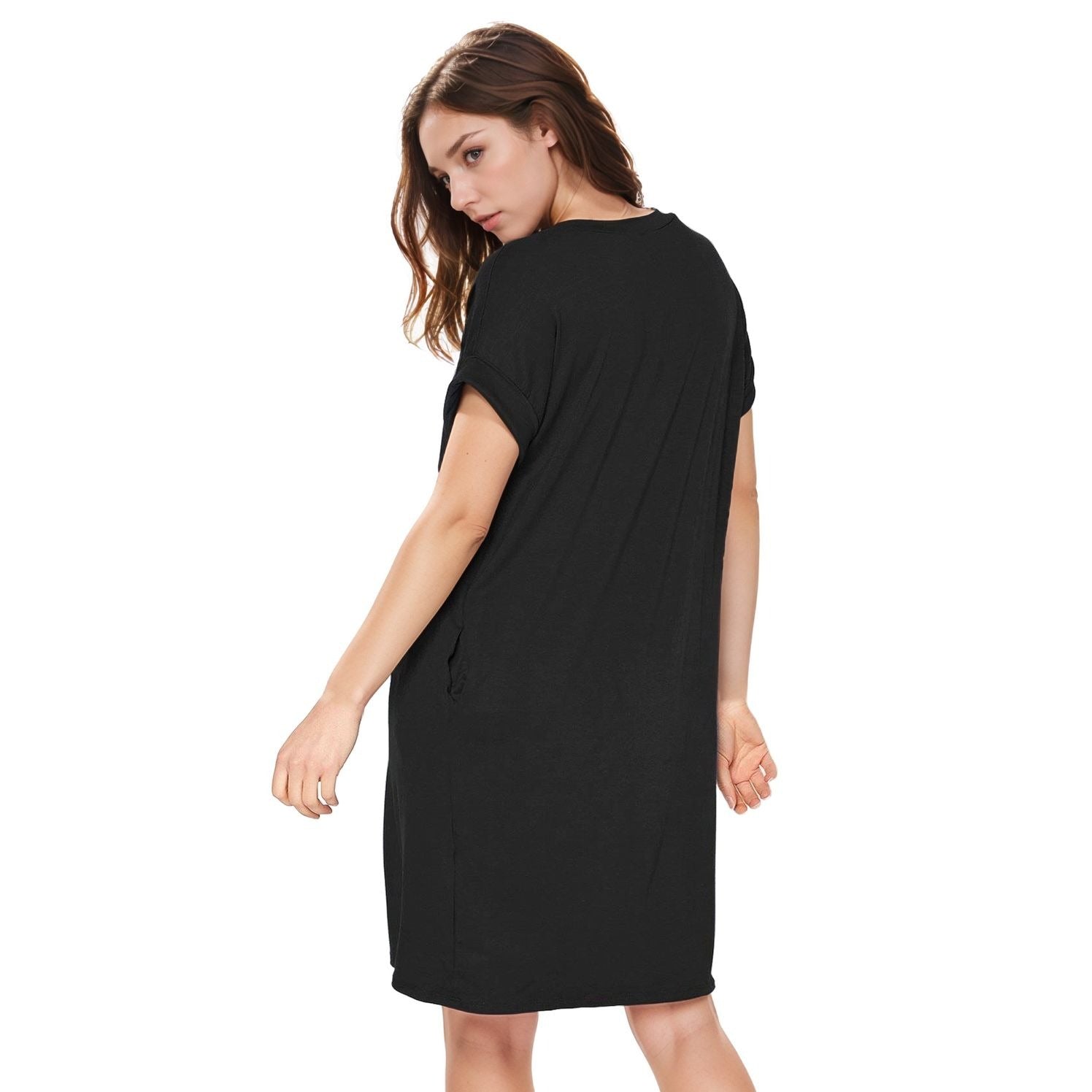 Women's V-Neck T-shirt Dress With Pocket