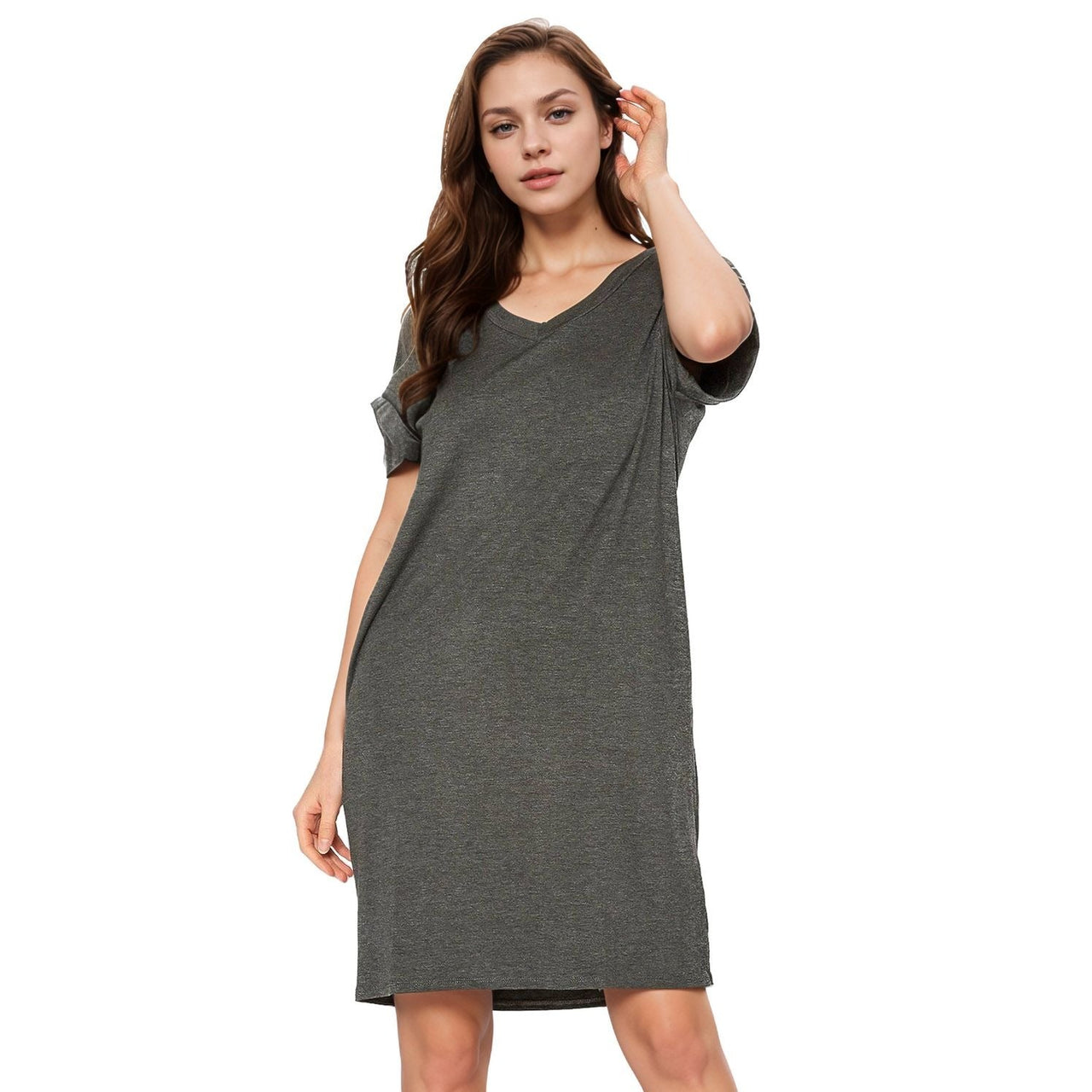 Women's V-Neck T-shirt Dress With Pocket