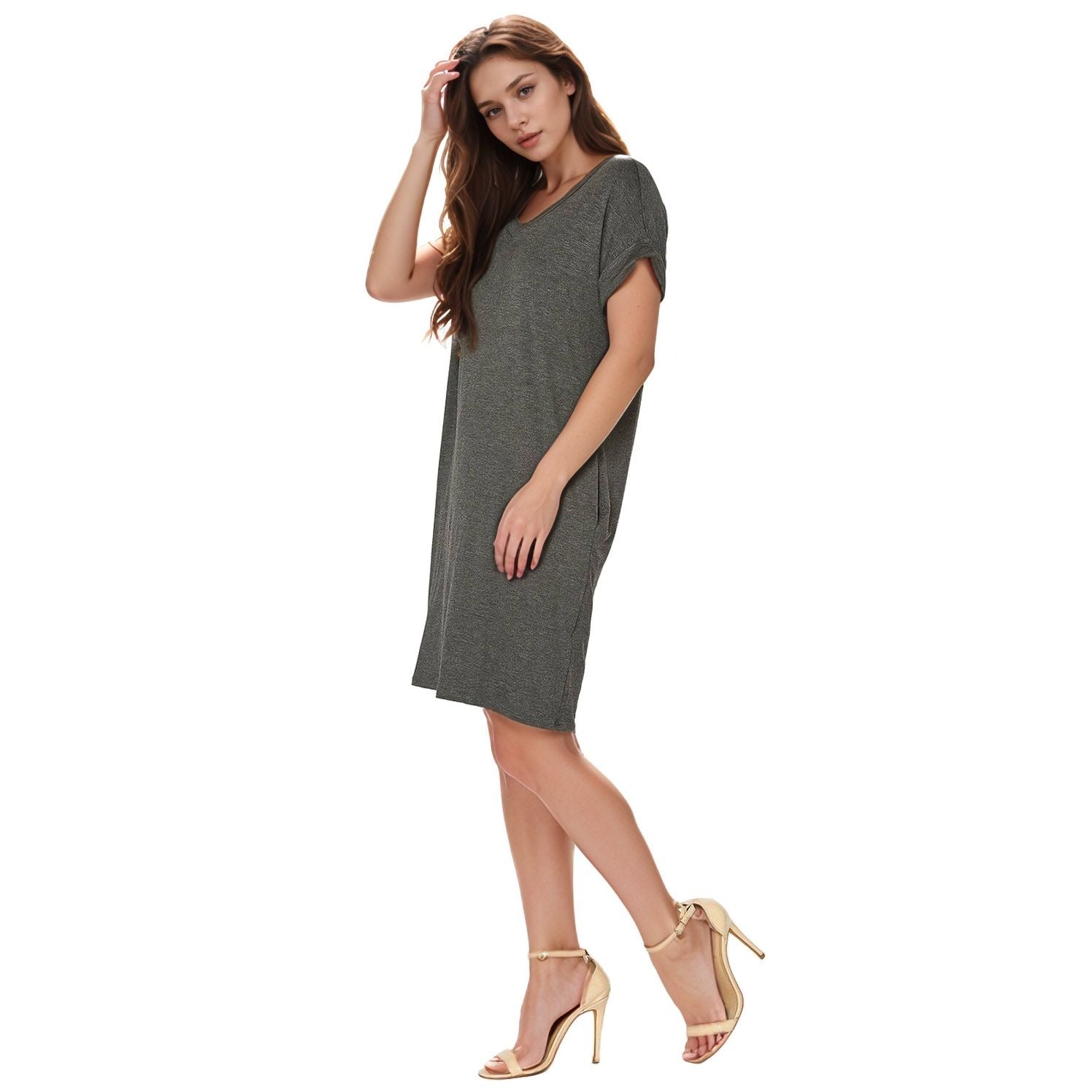 Women's V-Neck T-shirt Dress With Pocket