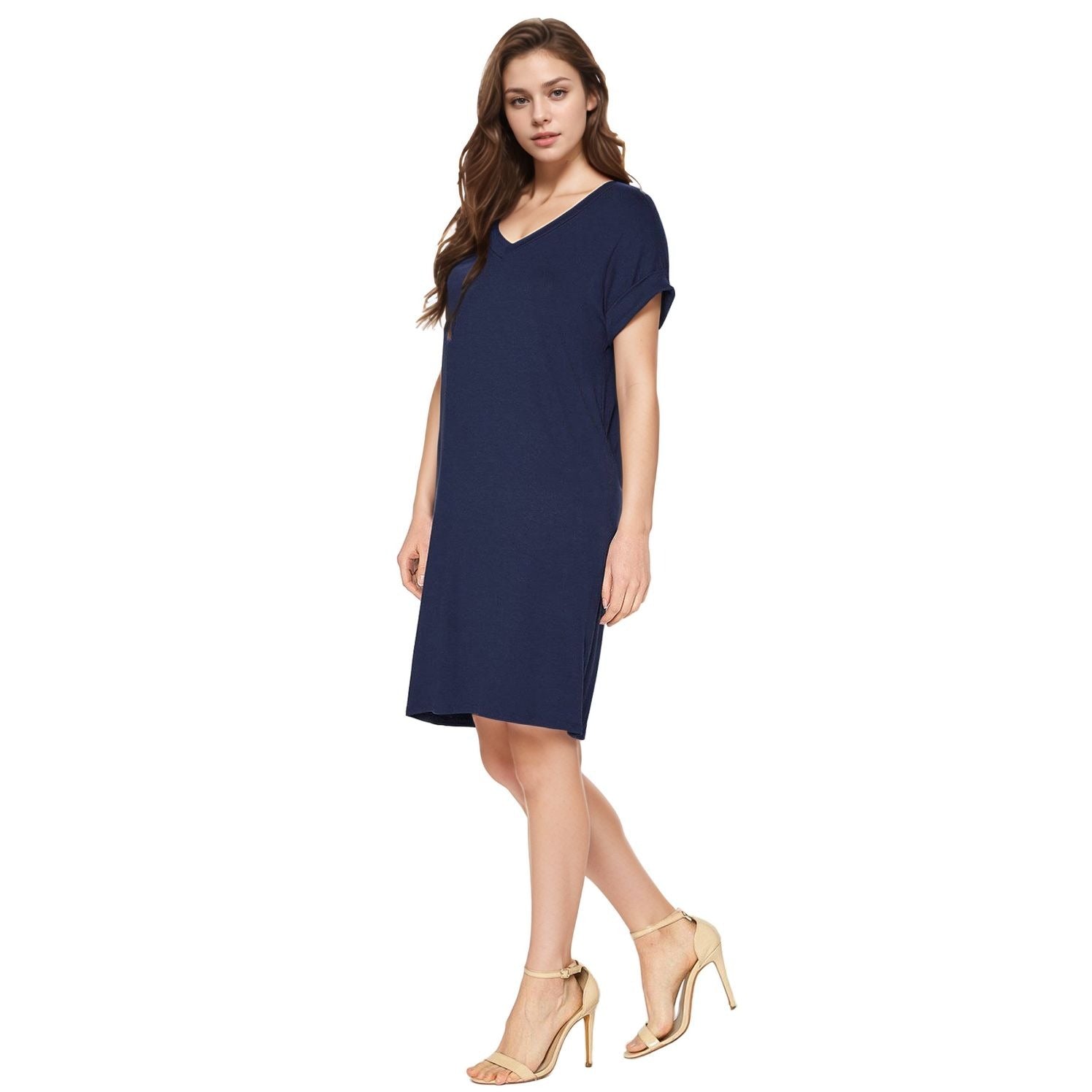Women's V-Neck T-shirt Dress With Pocket