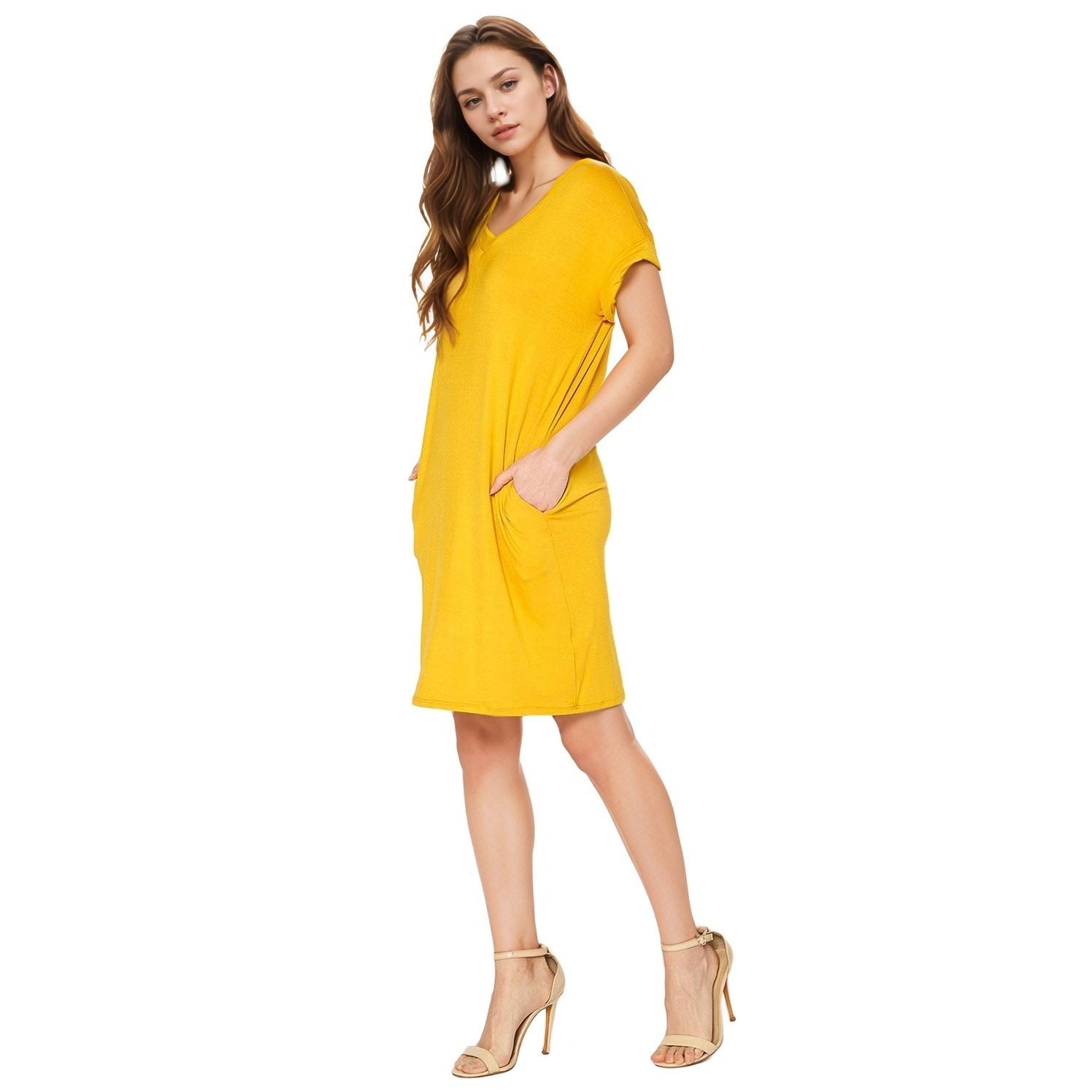 Women's V-Neck T-shirt Dress With Pocket