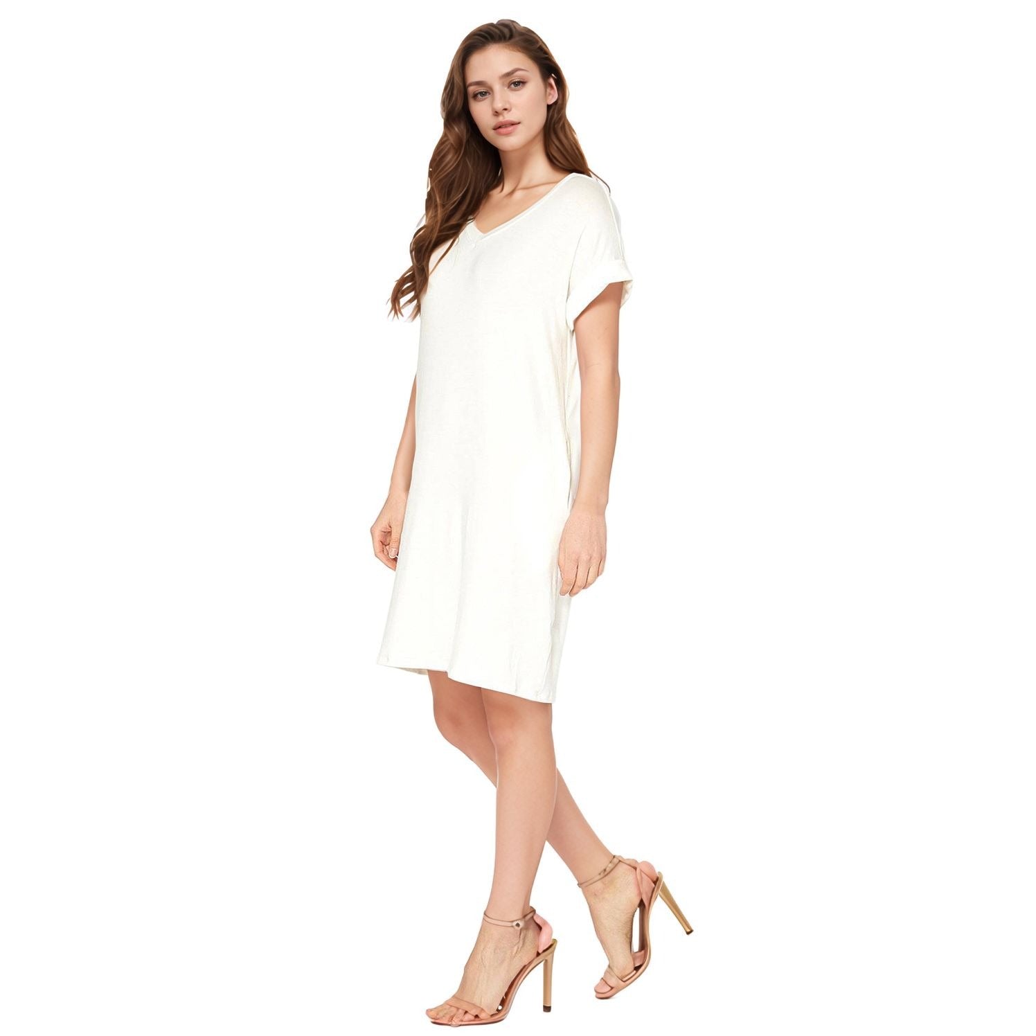 Women's V-Neck T-shirt Dress With Pocket