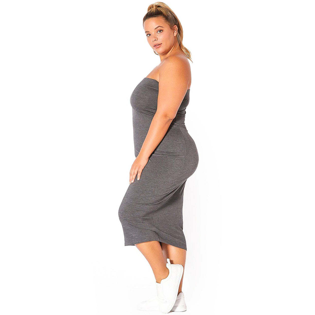 Plus Size Tube Top Bodycon Midi Dress