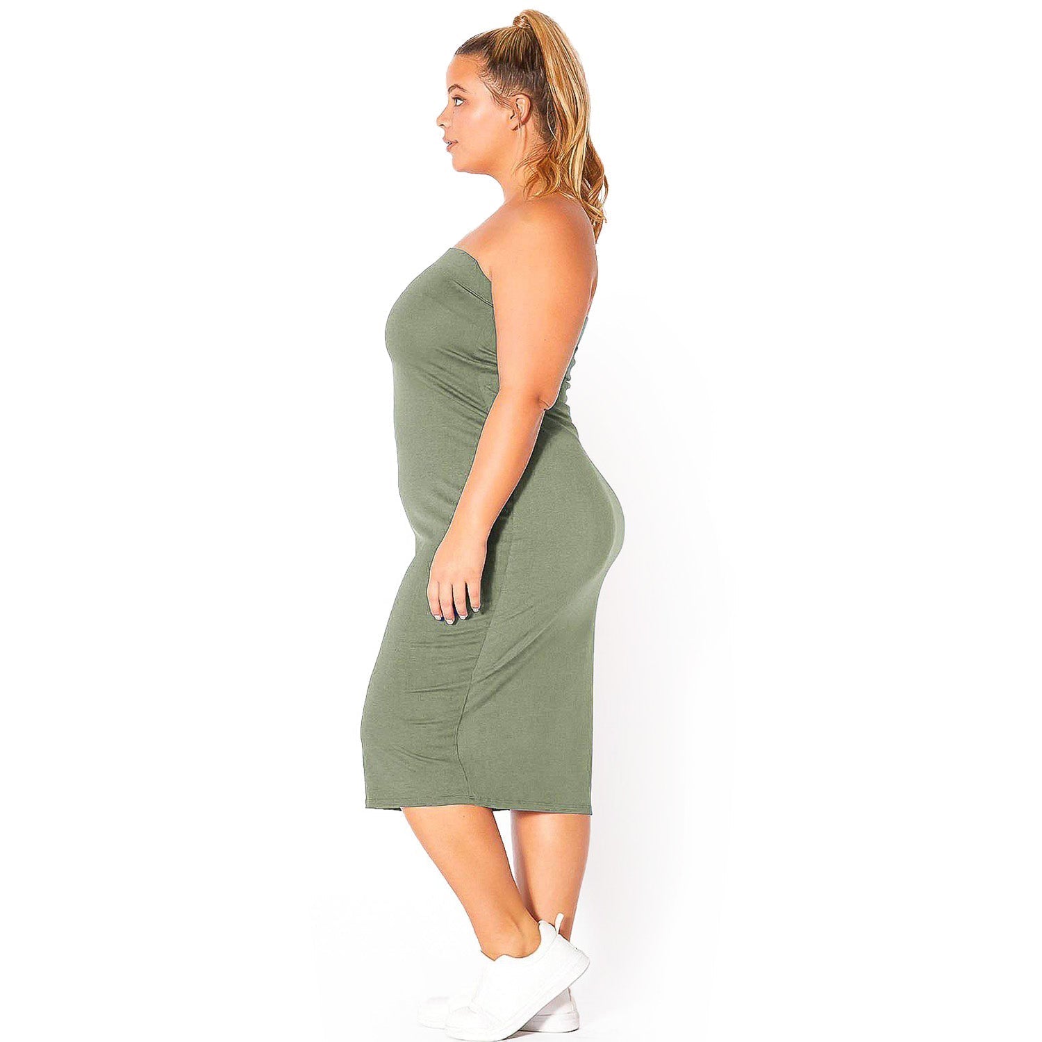 Plus Size Tube Top Bodycon Midi Dress