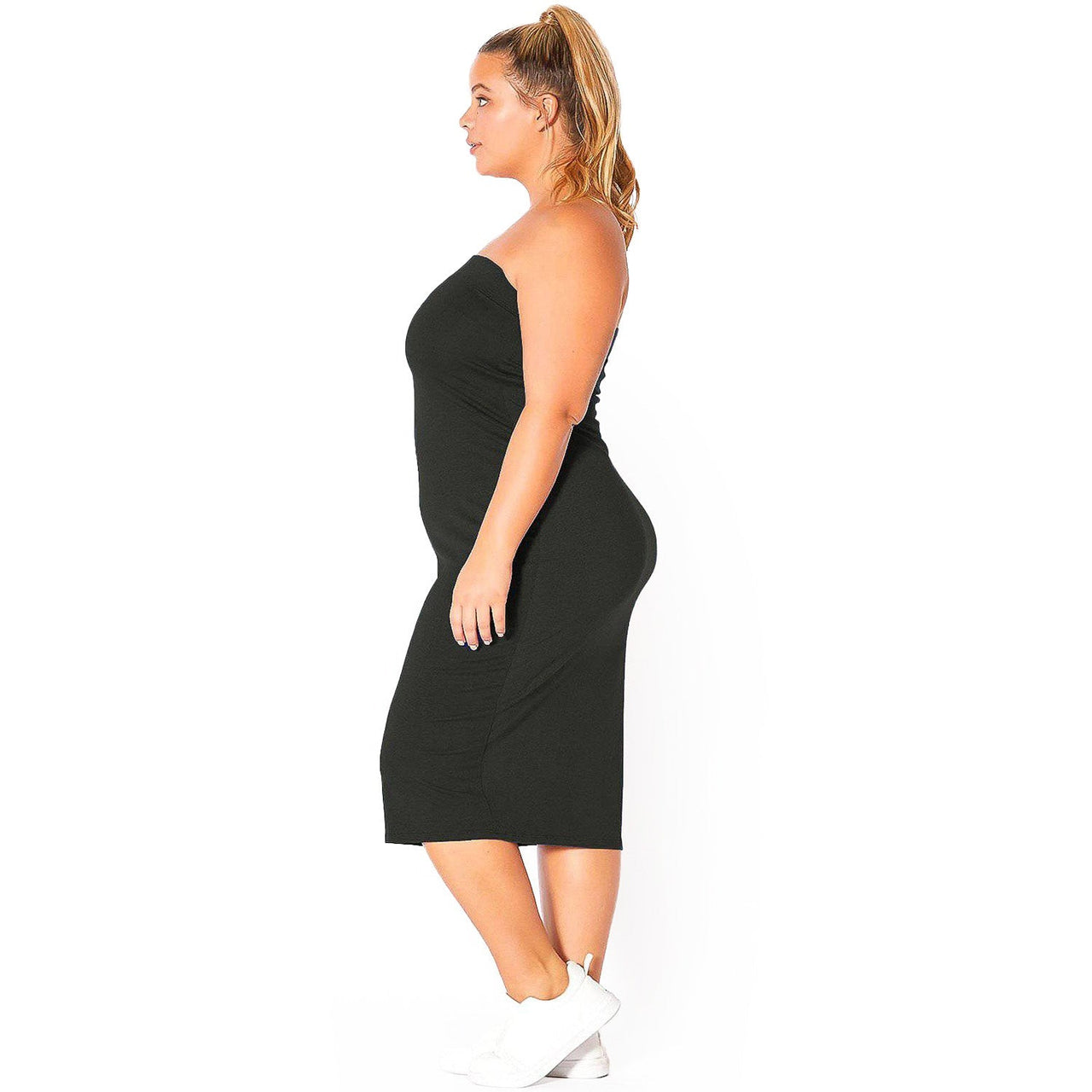 Plus Size Tube Top Bodycon Midi Dress