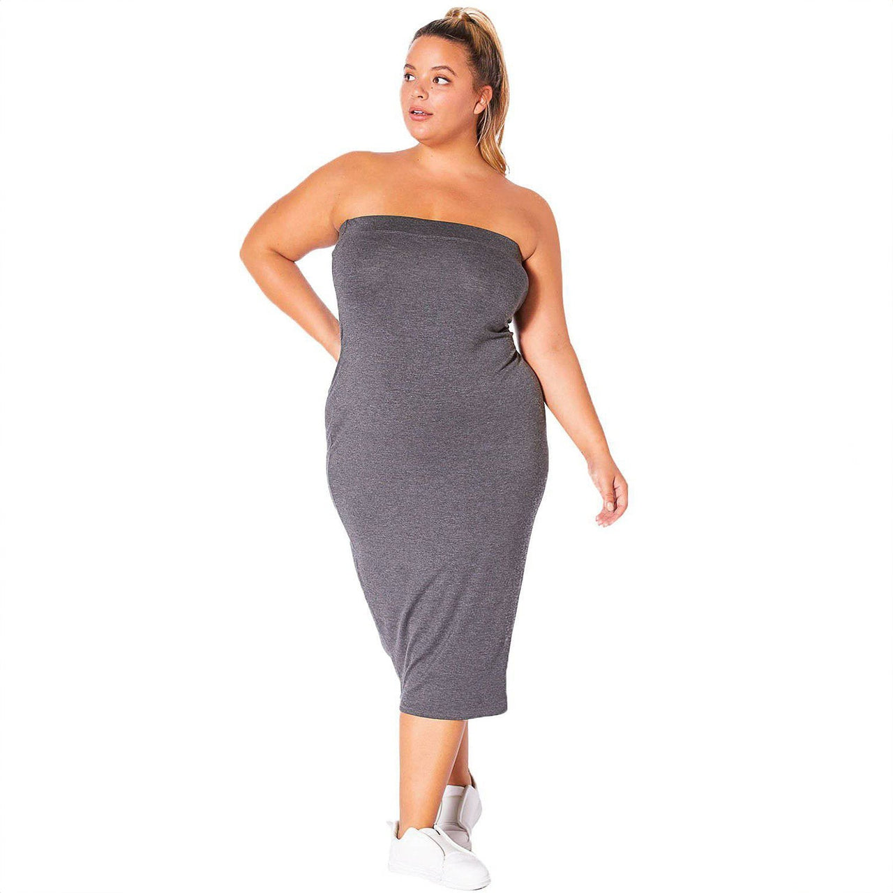 Plus Size Tube Top Bodycon Midi Dress