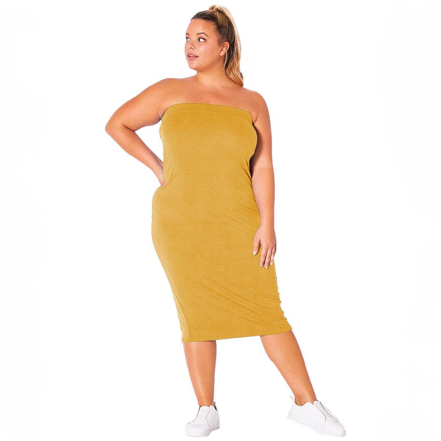 Plus Size Tube Top Bodycon Midi Dress