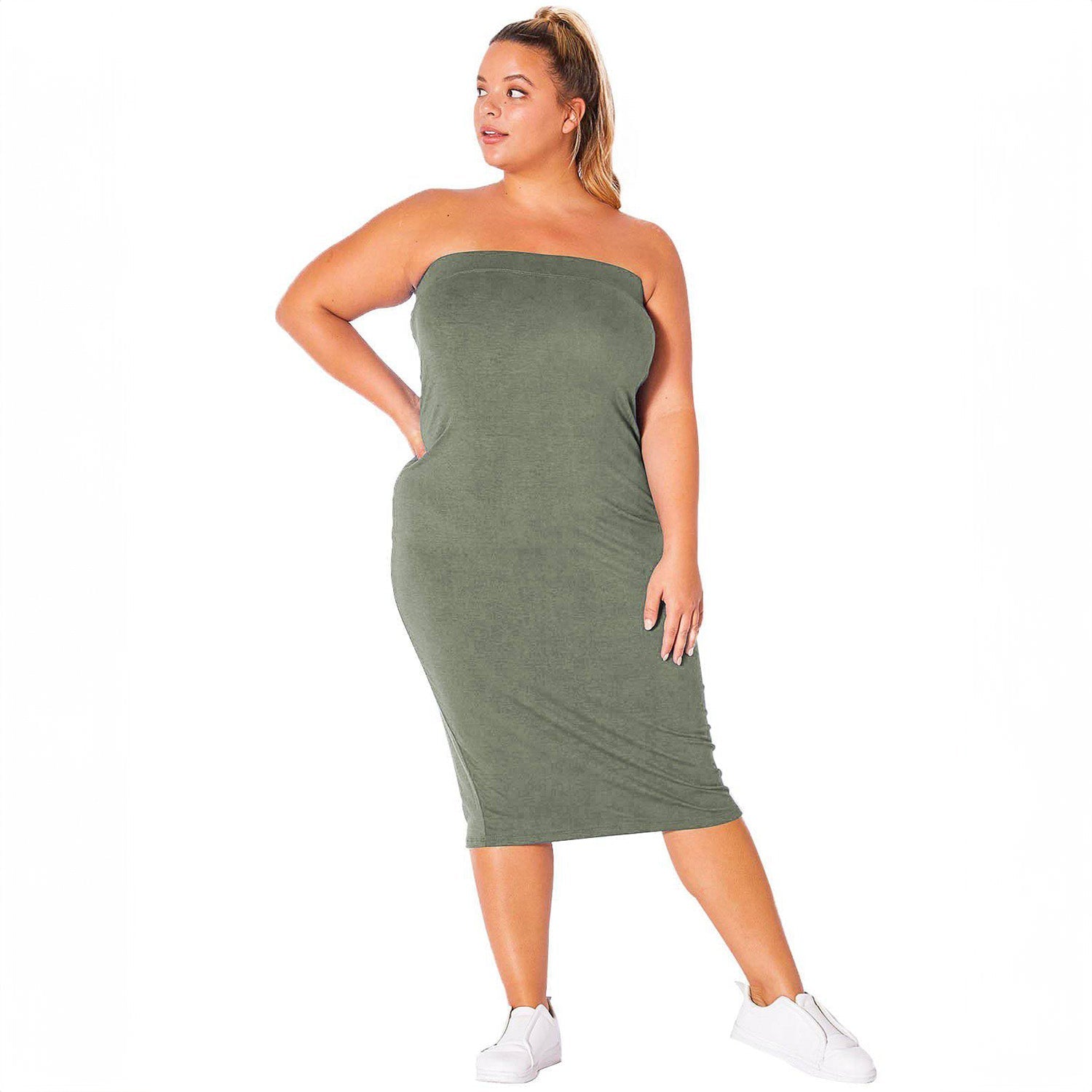 Plus Size Tube Top Bodycon Midi Dress