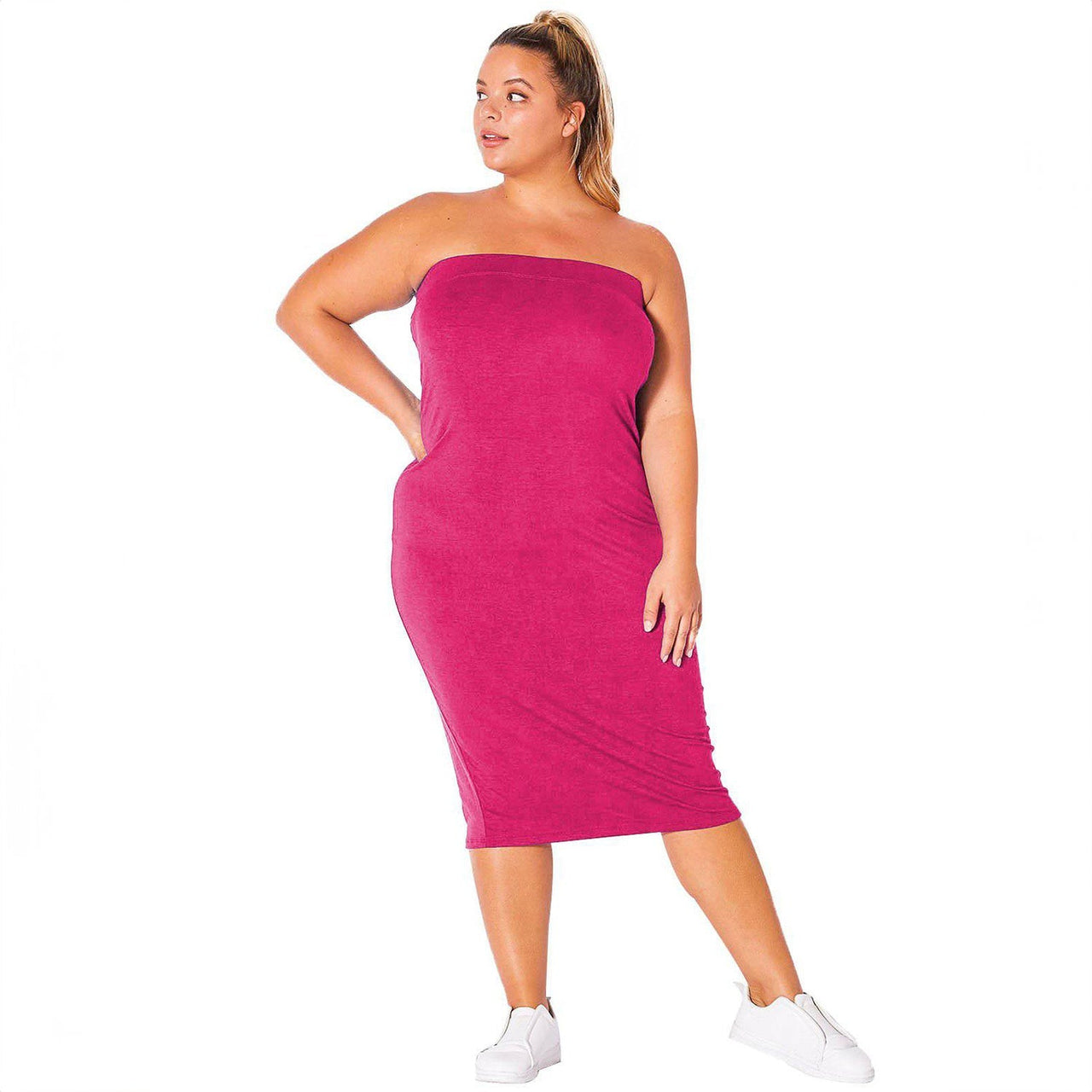 Plus Size Tube Top Bodycon Midi Dress