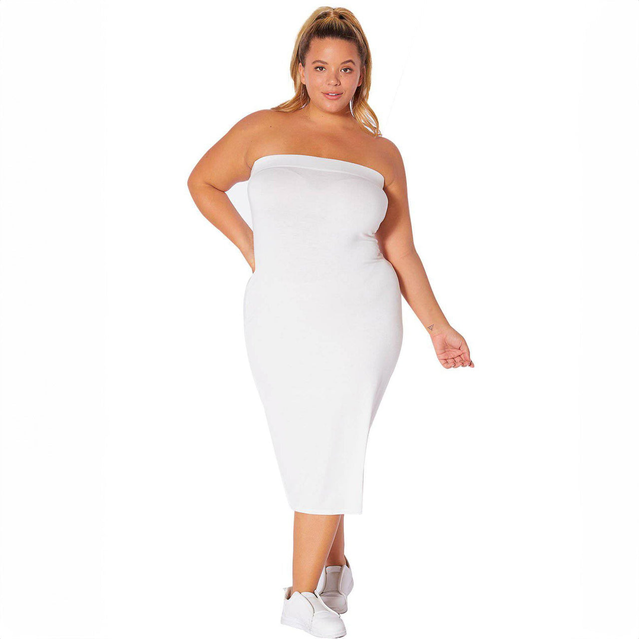 Plus Size Tube Top Bodycon Midi Dress