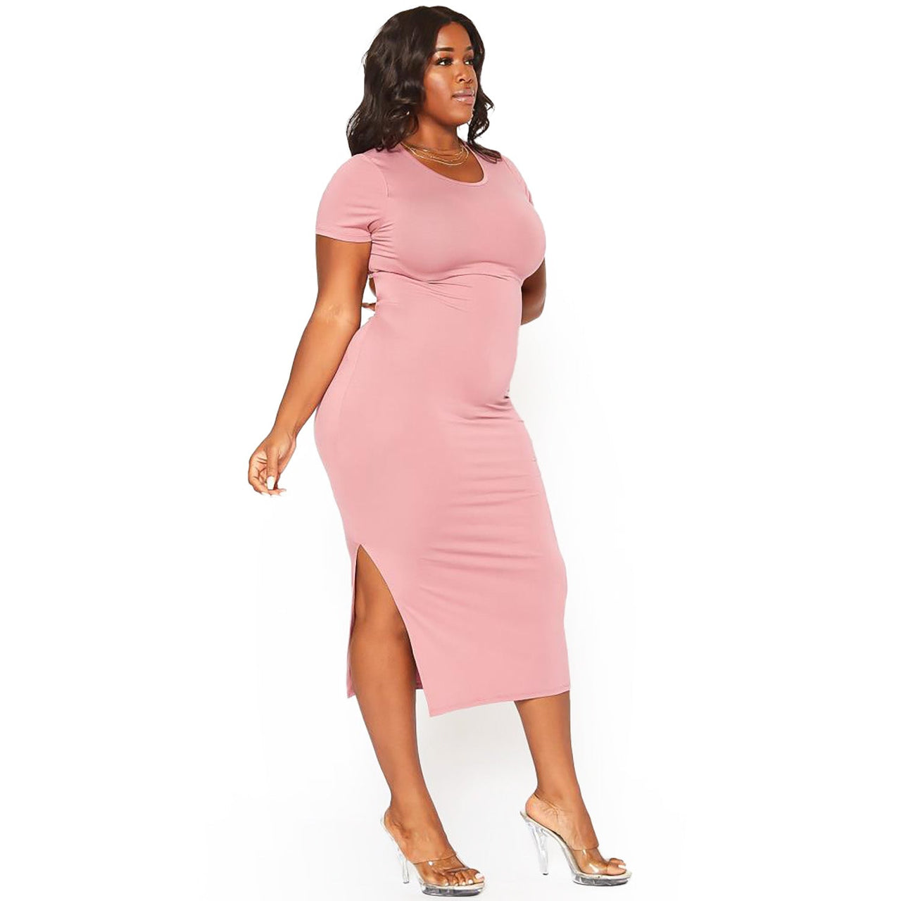Plus Size Women's Open Back Bodycon Midi Dress