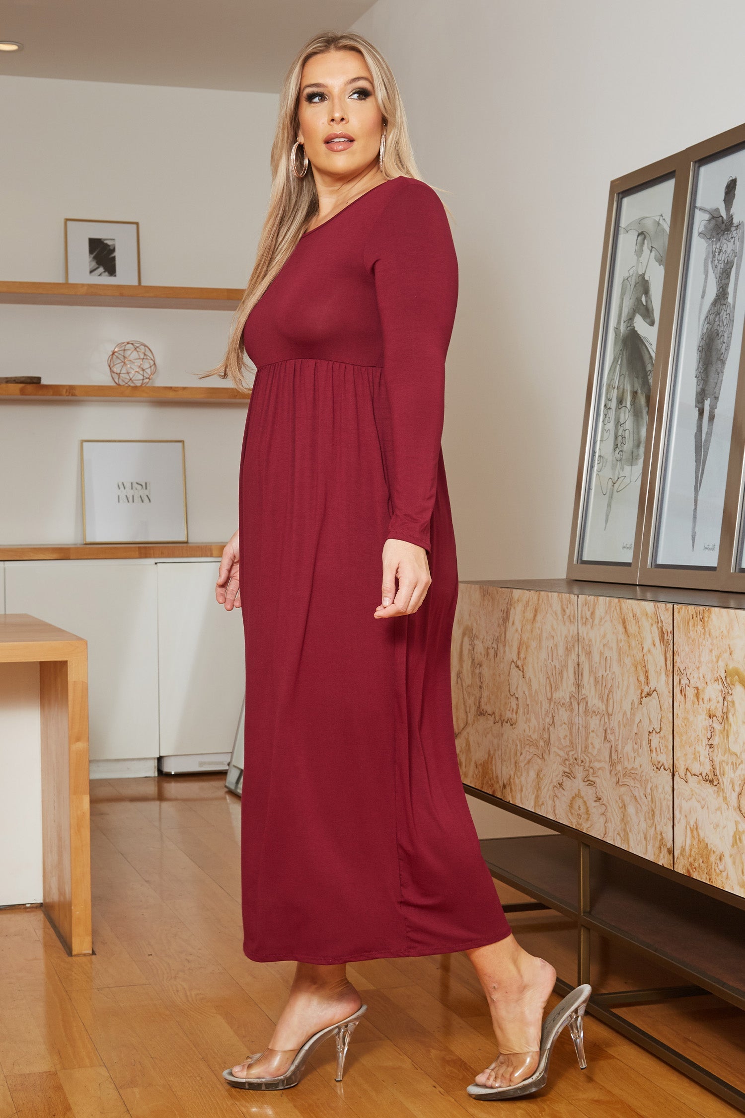 Plus Size Women's Basic Long Sleeve Maxi Dress
