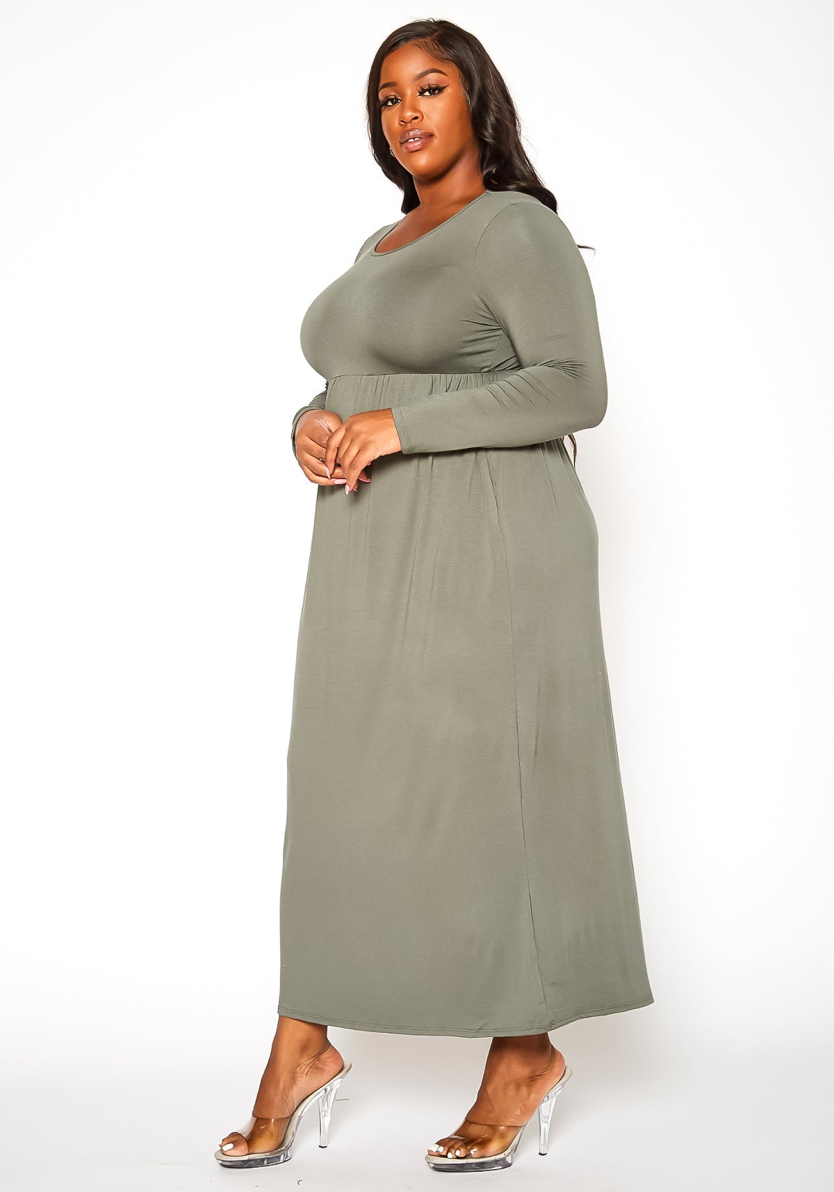 Plus Size Women's Basic Long Sleeve Maxi Dress