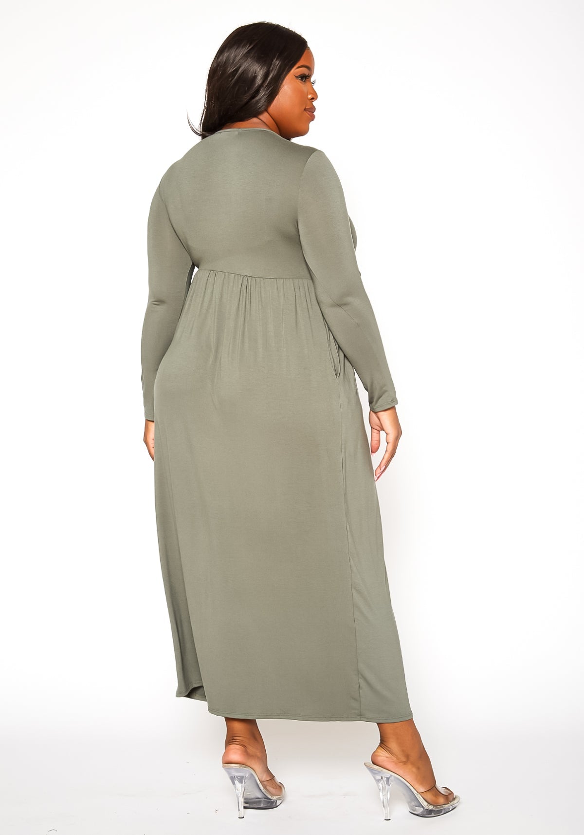 Plus Size Women's Basic Long Sleeve Maxi Dress