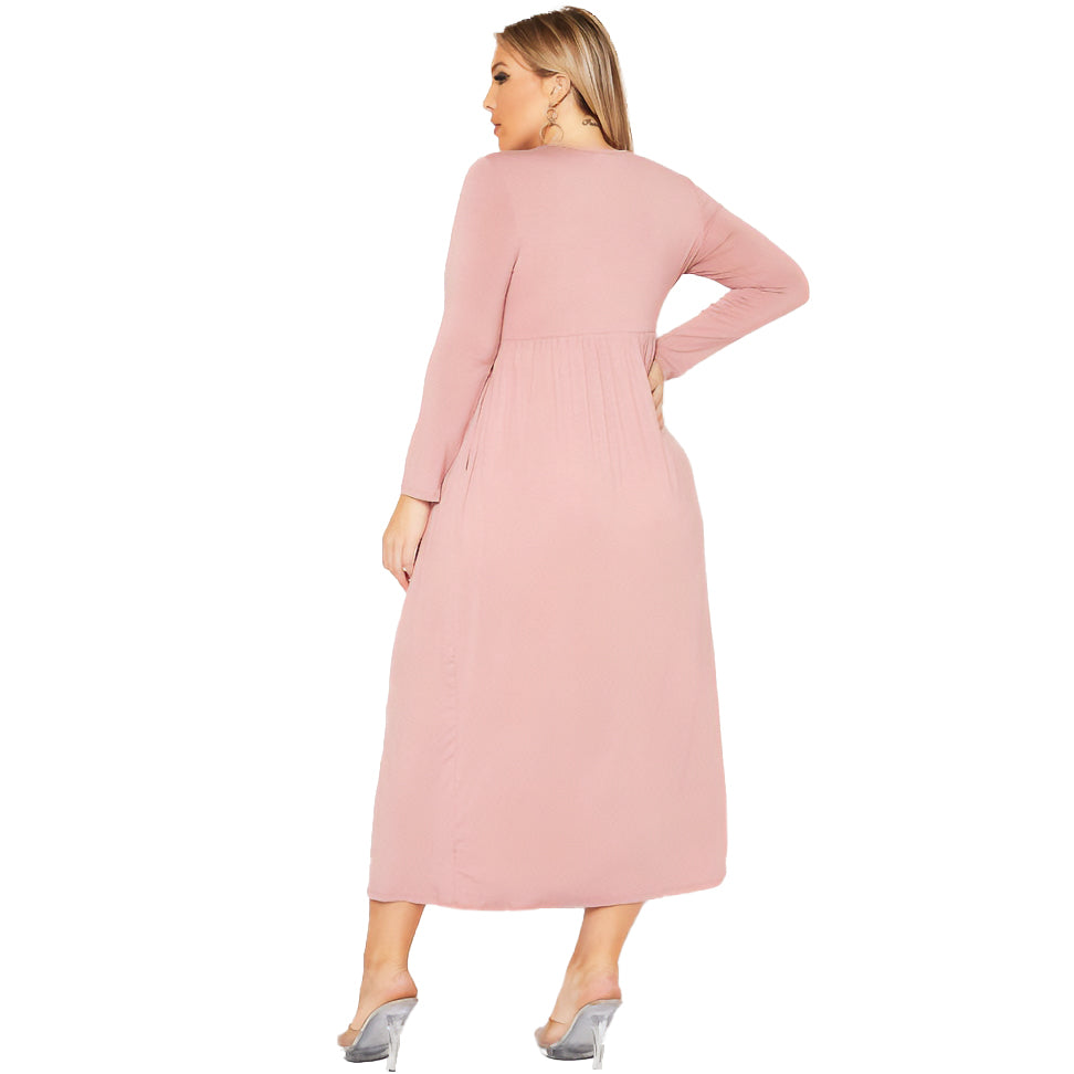 Plus Size Women's Basic Long Sleeve Maxi Dress