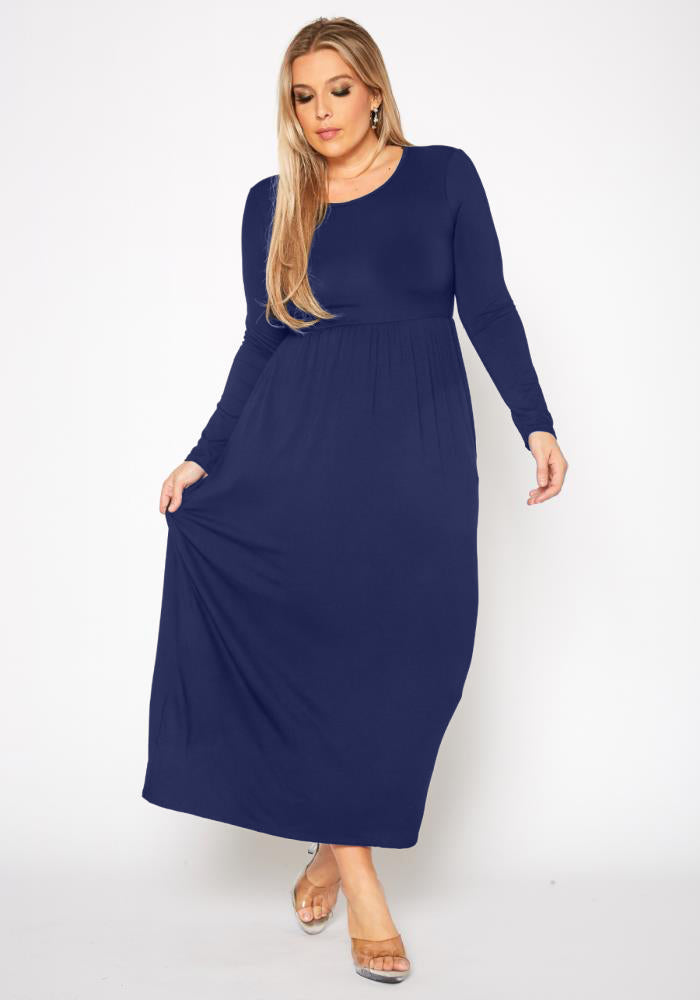 Plus Size Women's Basic Long Sleeve Maxi Dress
