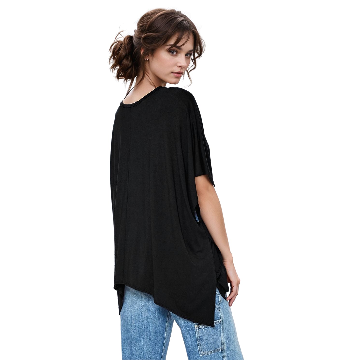 Women's Basic V-Neck Poncho Styled Tunic