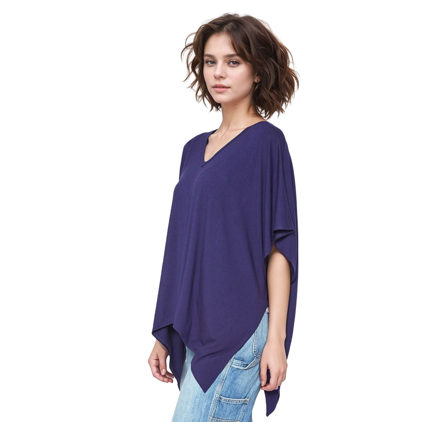 Women's Basic V-Neck Poncho Styled Tunic