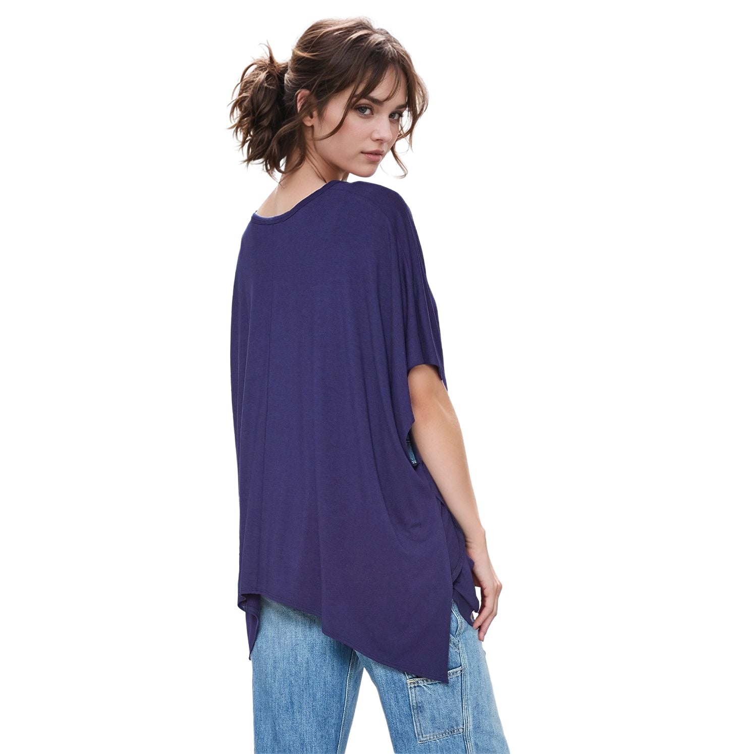 Women's Basic V-Neck Poncho Styled Tunic