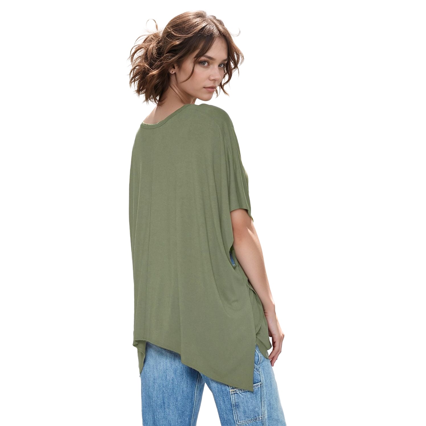 Women's Basic V-Neck Poncho Styled Tunic