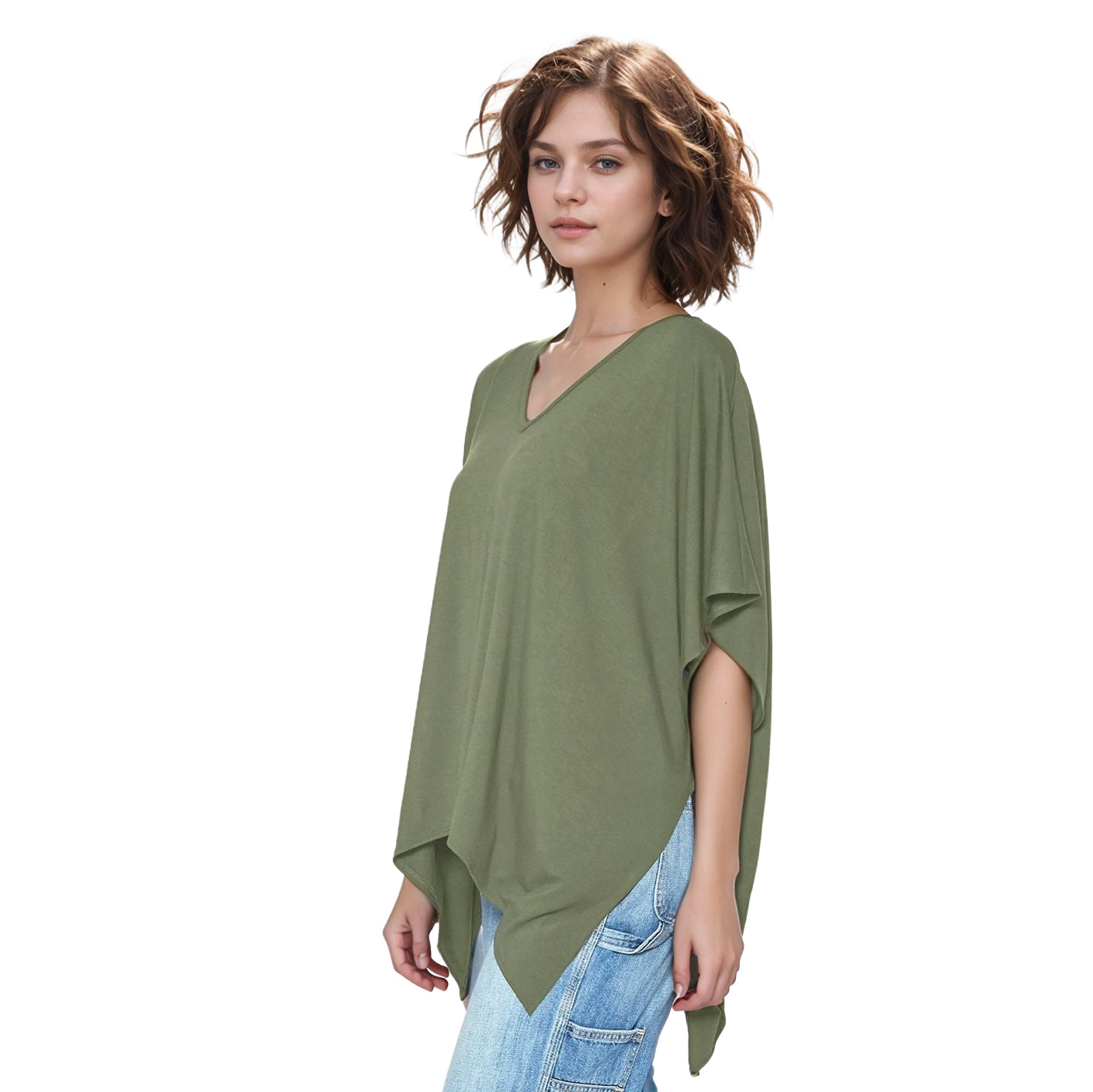 Women's Basic V-Neck Poncho Styled Tunic