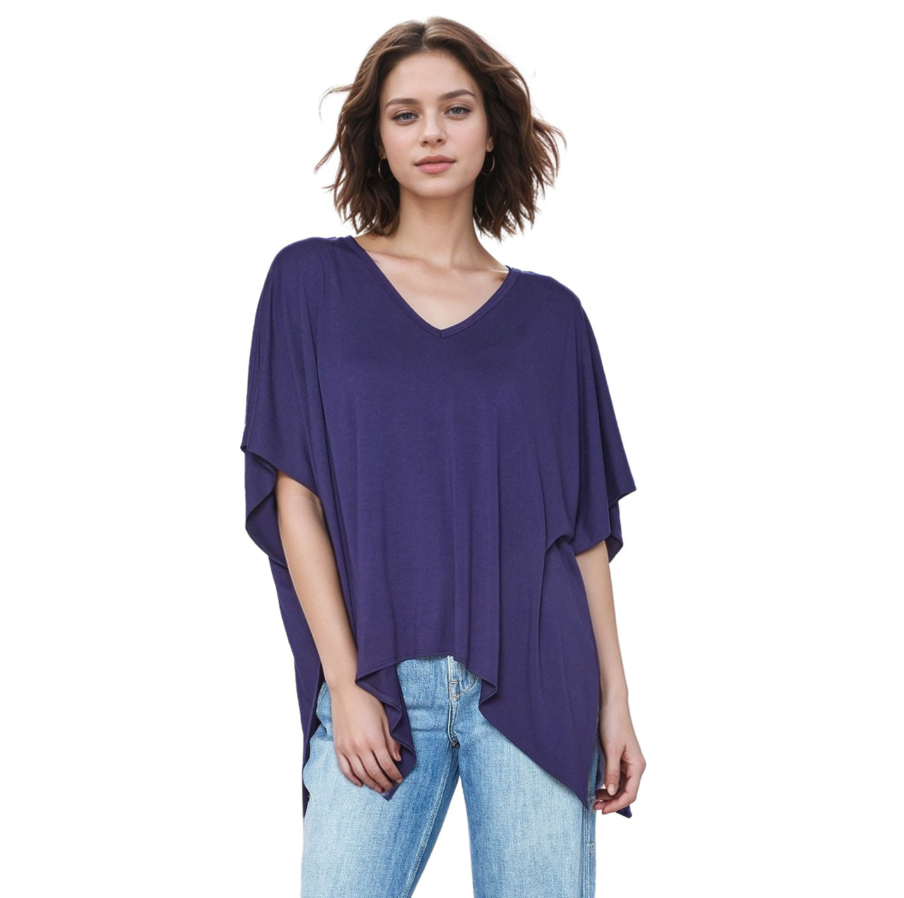 Women's Basic V-Neck Poncho Styled Tunic